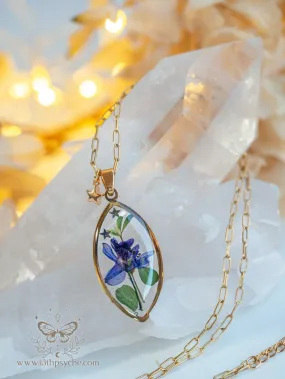 Blue pressed flower resin pendant necklace