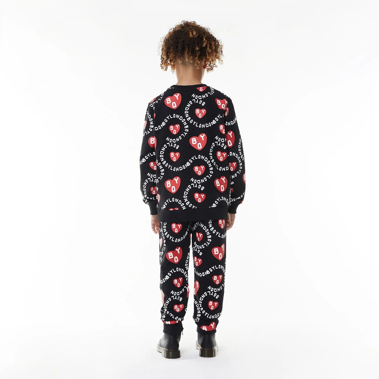 BOY KIDS HEART PRINT SWEATSHIRT - BLACK