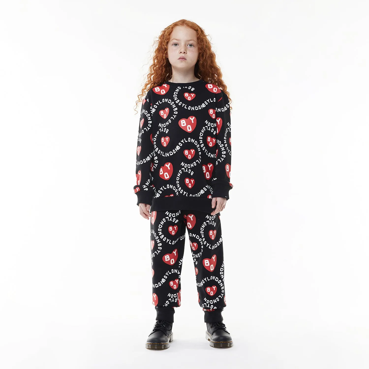 BOY KIDS HEART PRINT SWEATSHIRT - BLACK