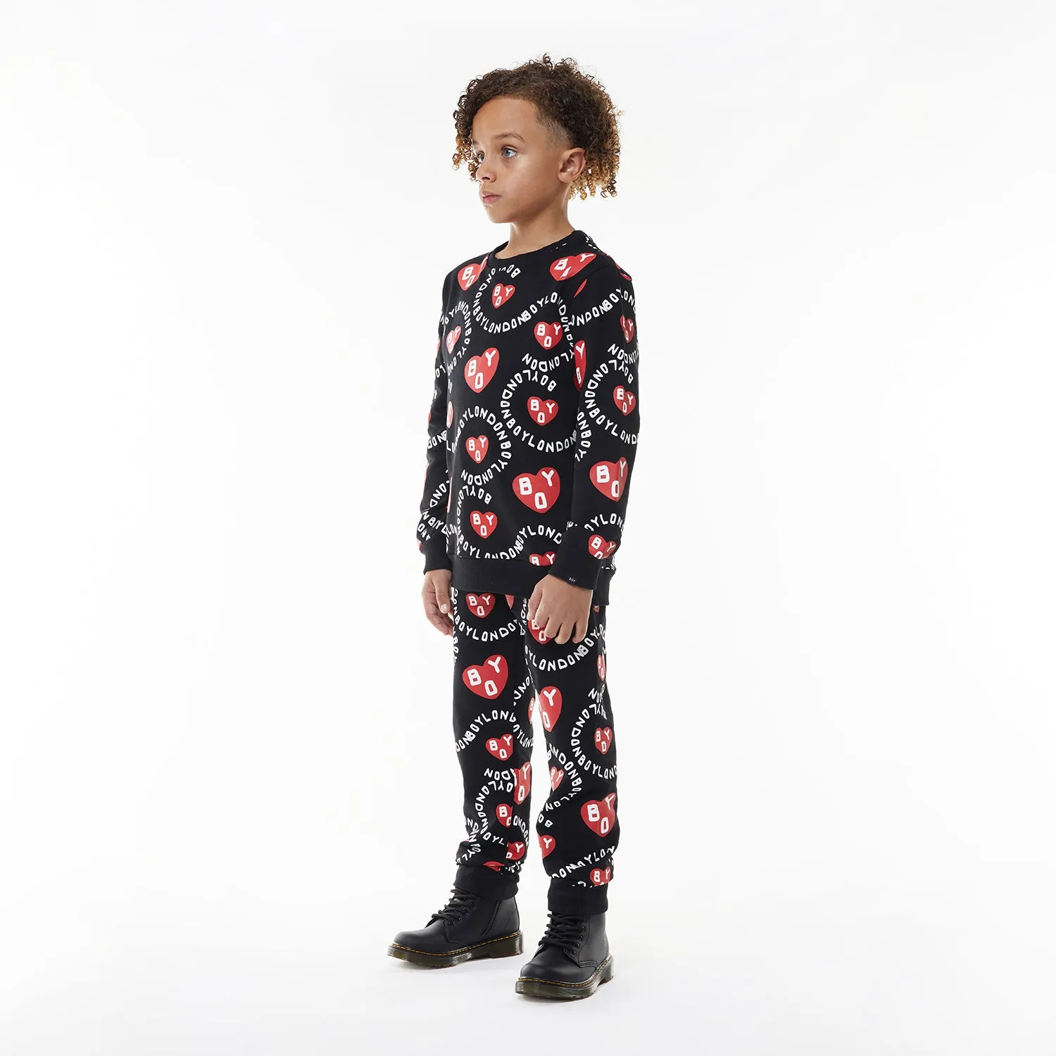 BOY KIDS HEART PRINT SWEATSHIRT - BLACK