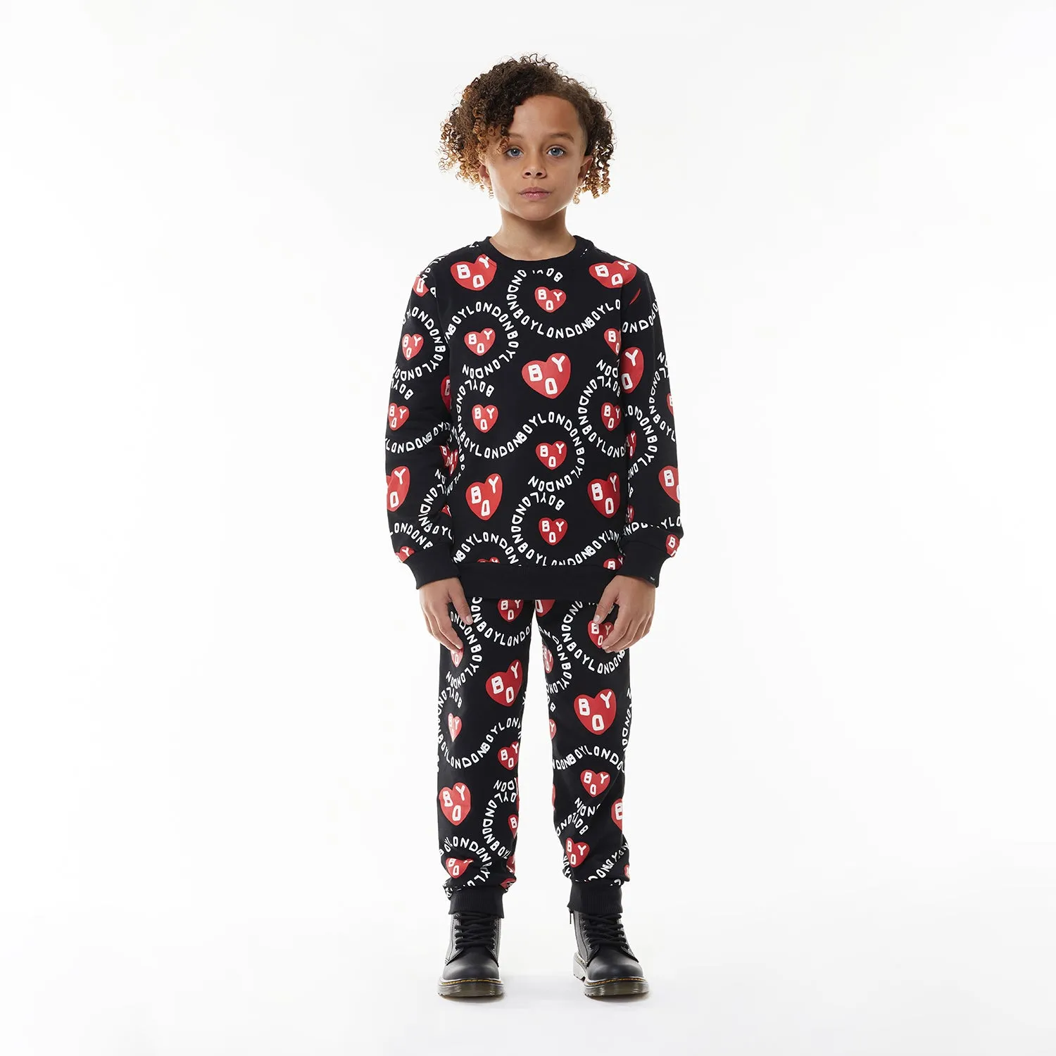 BOY KIDS HEART PRINT SWEATSHIRT - BLACK