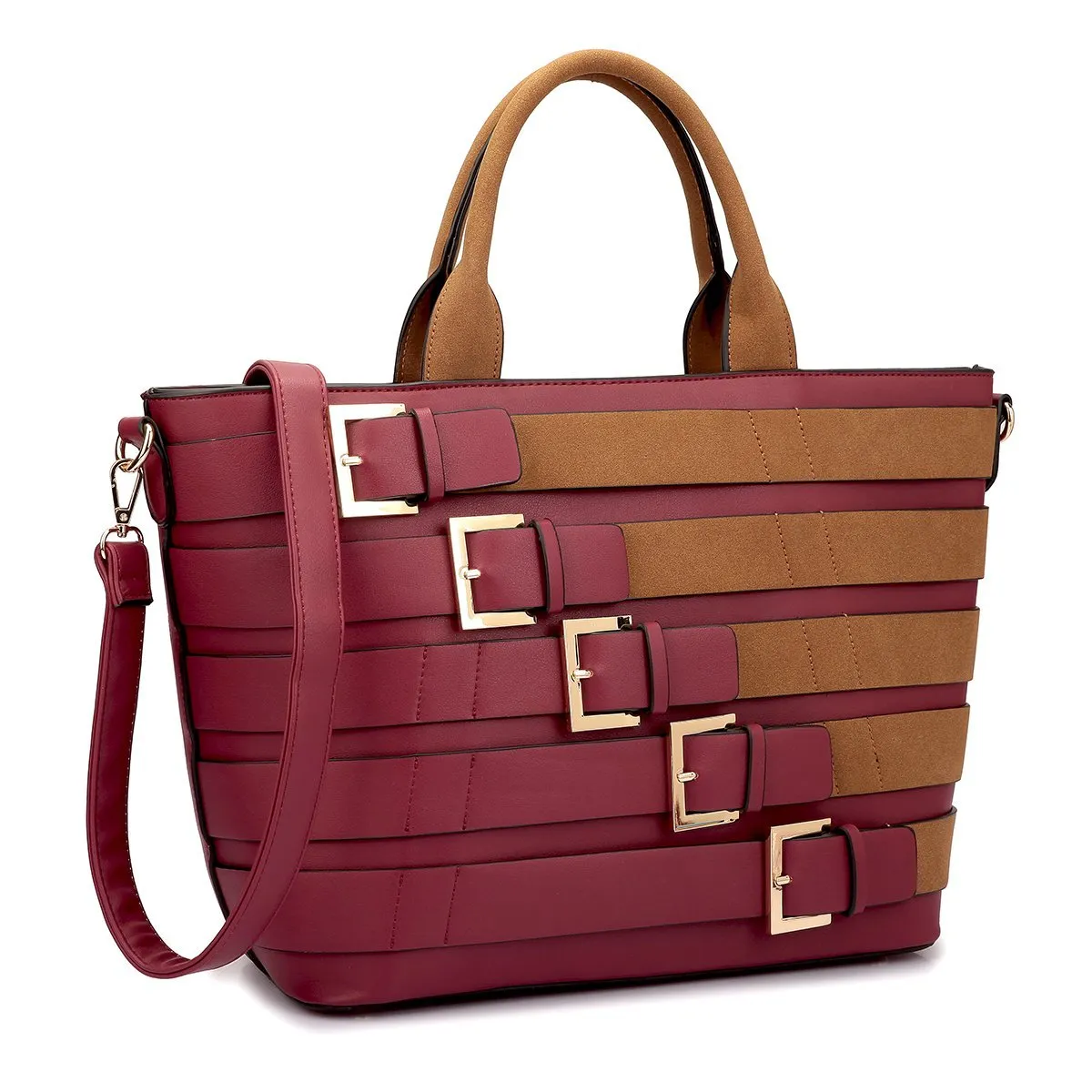 Buckles Two-Tone Tote Handbag