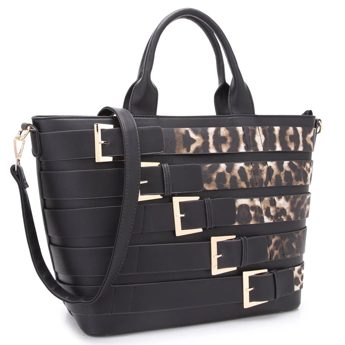 Buckles Two-Tone Tote Handbag