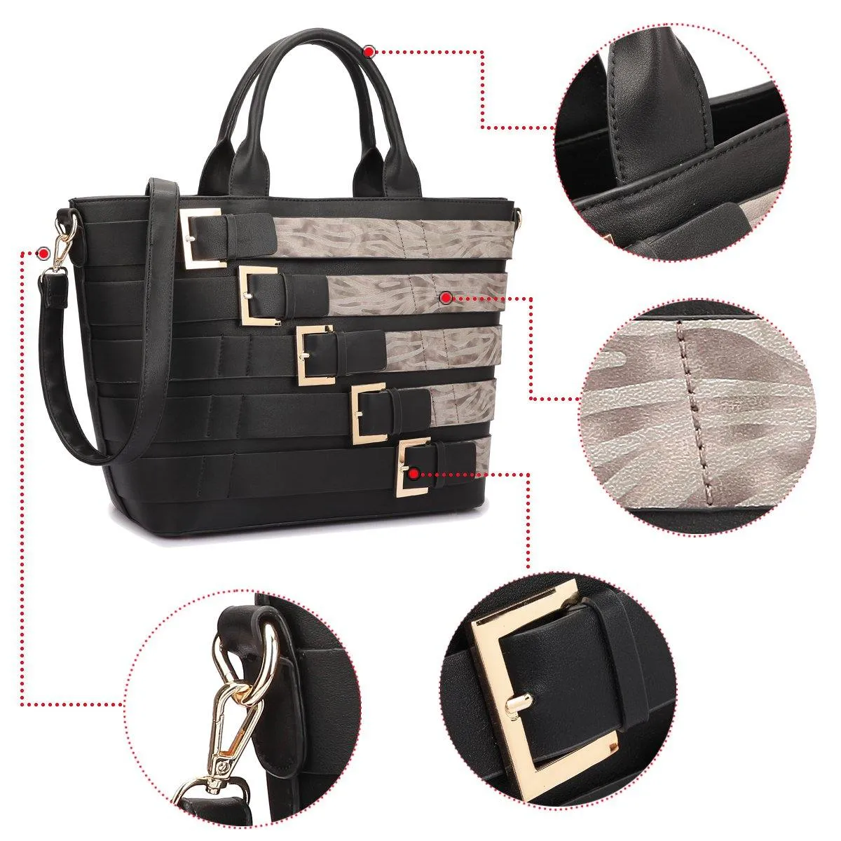 Buckles Two-Tone Tote Handbag