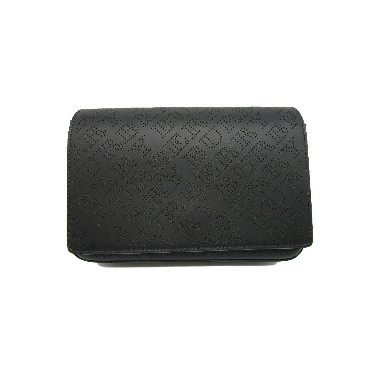 Burberry Perforated Logo Chain Wallet with Detachable Strap Black Leather Clutch