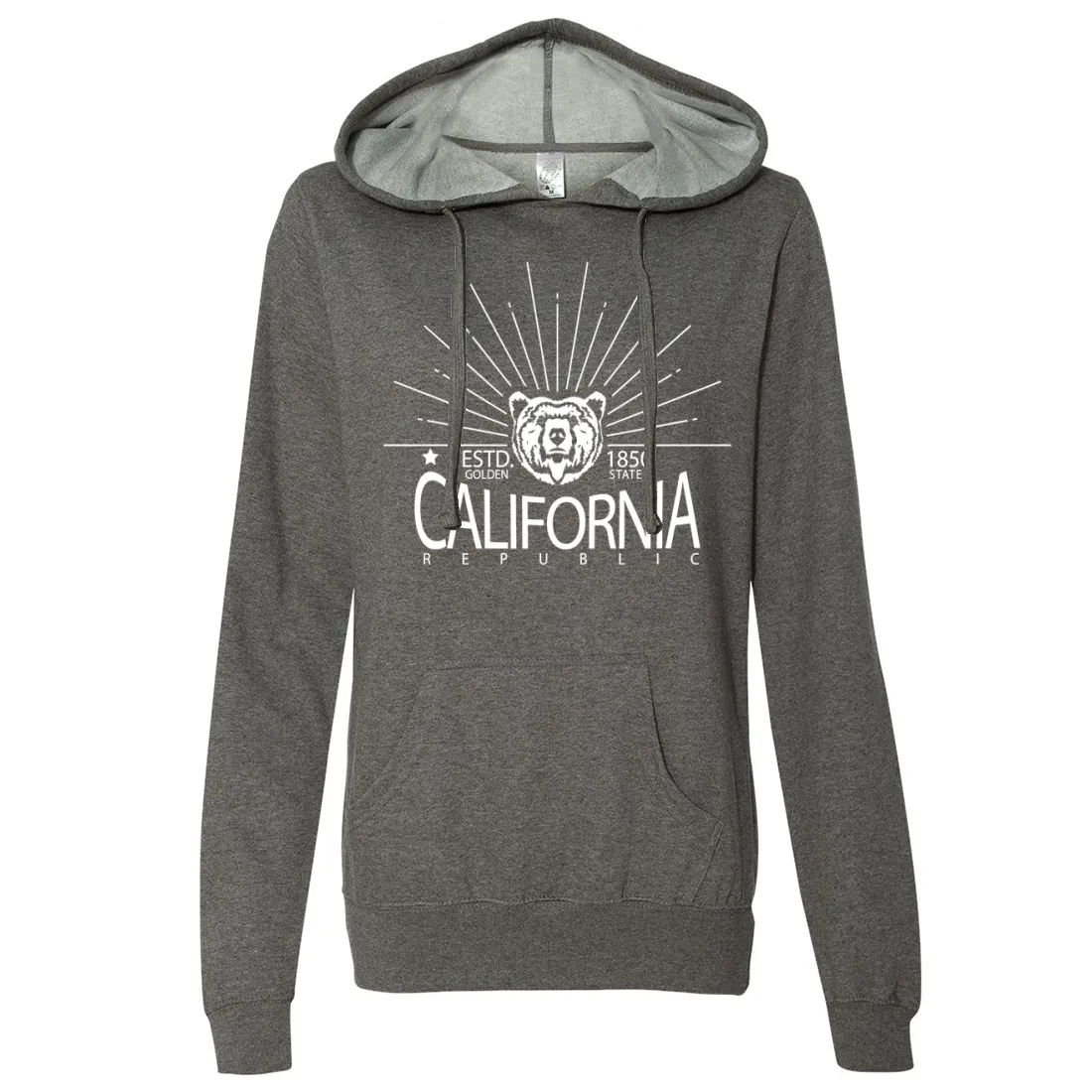 California Golden State White Print Ladies Lightweight Fitted Hoodie