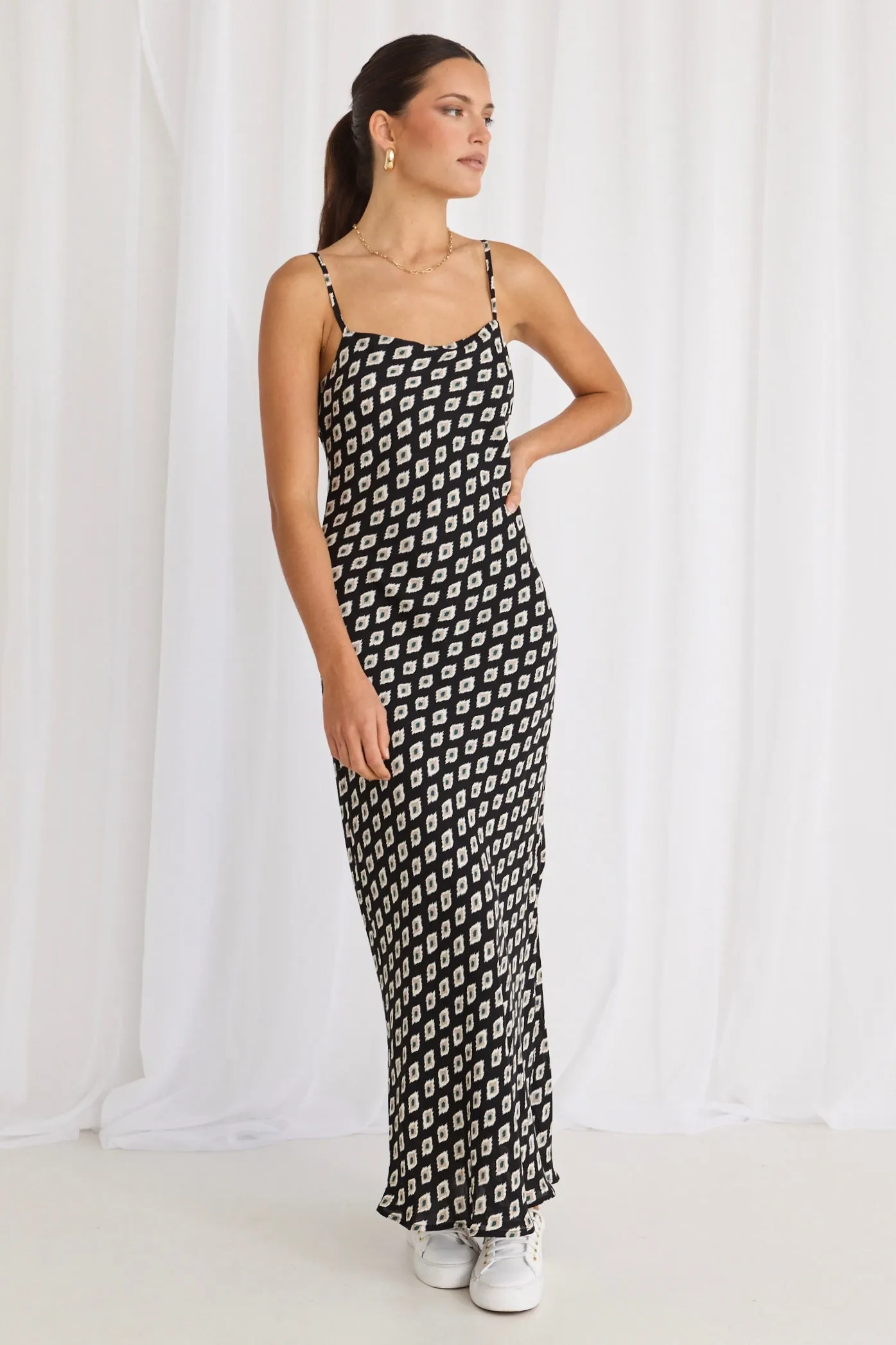 Camero Geo Spot Strappy Bias Maxi Dress