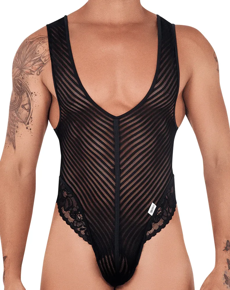 Candyman 99522 Lace-mesh Bodysuit Thong Black