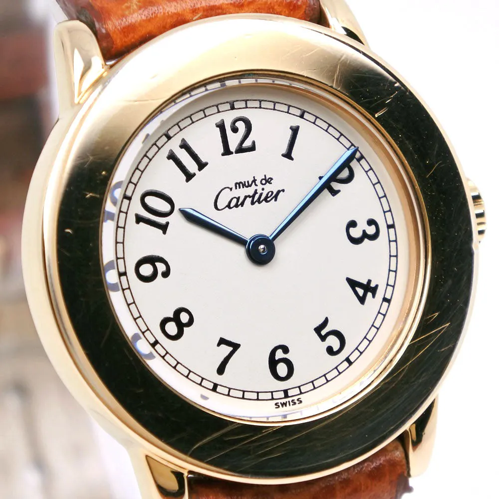 CARTIER Watches Quartz Silver925 , Leather Brown Vermeille Must Rondo beige dial Women Used Authentic