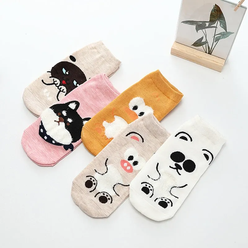 Cartoon Cat dog Animal Women Socks