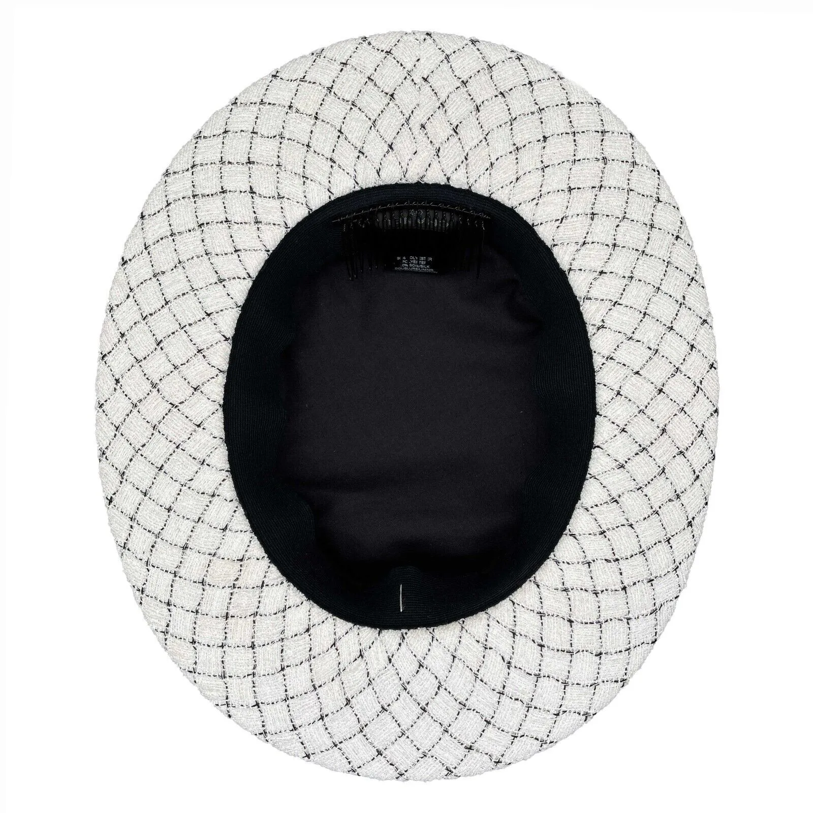 CHANEL - Quilted Fantasy Tweed CC Boater Hat - Black, White