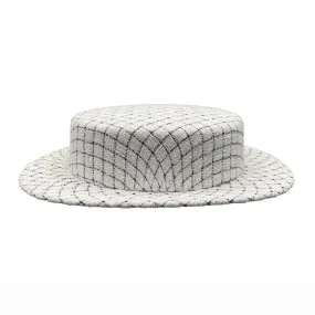 CHANEL - Quilted Fantasy Tweed CC Boater Hat - Black, White