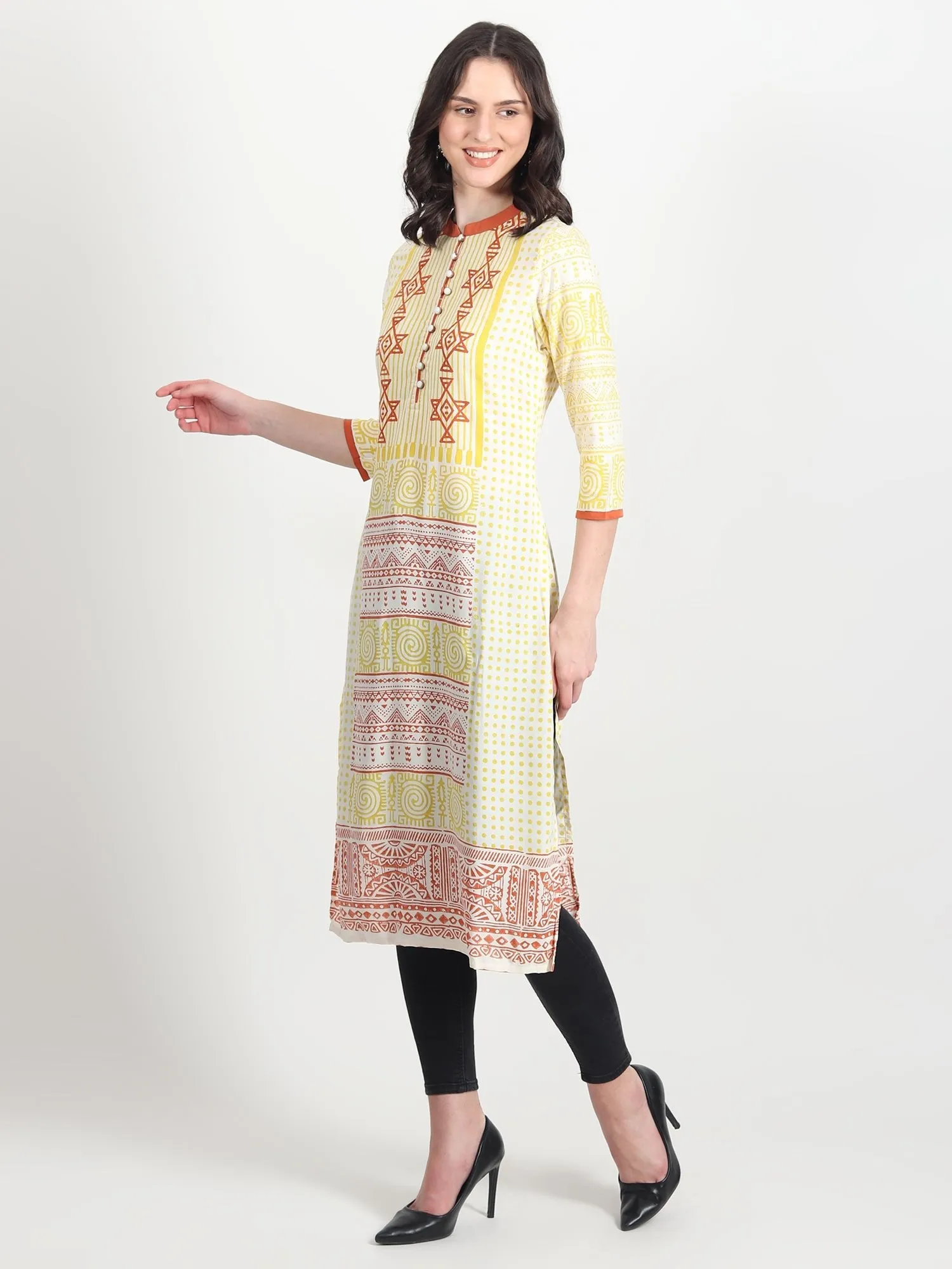 DALIA Hand Block Printed Straight Kurti  Geometric ,Tribal Motifs