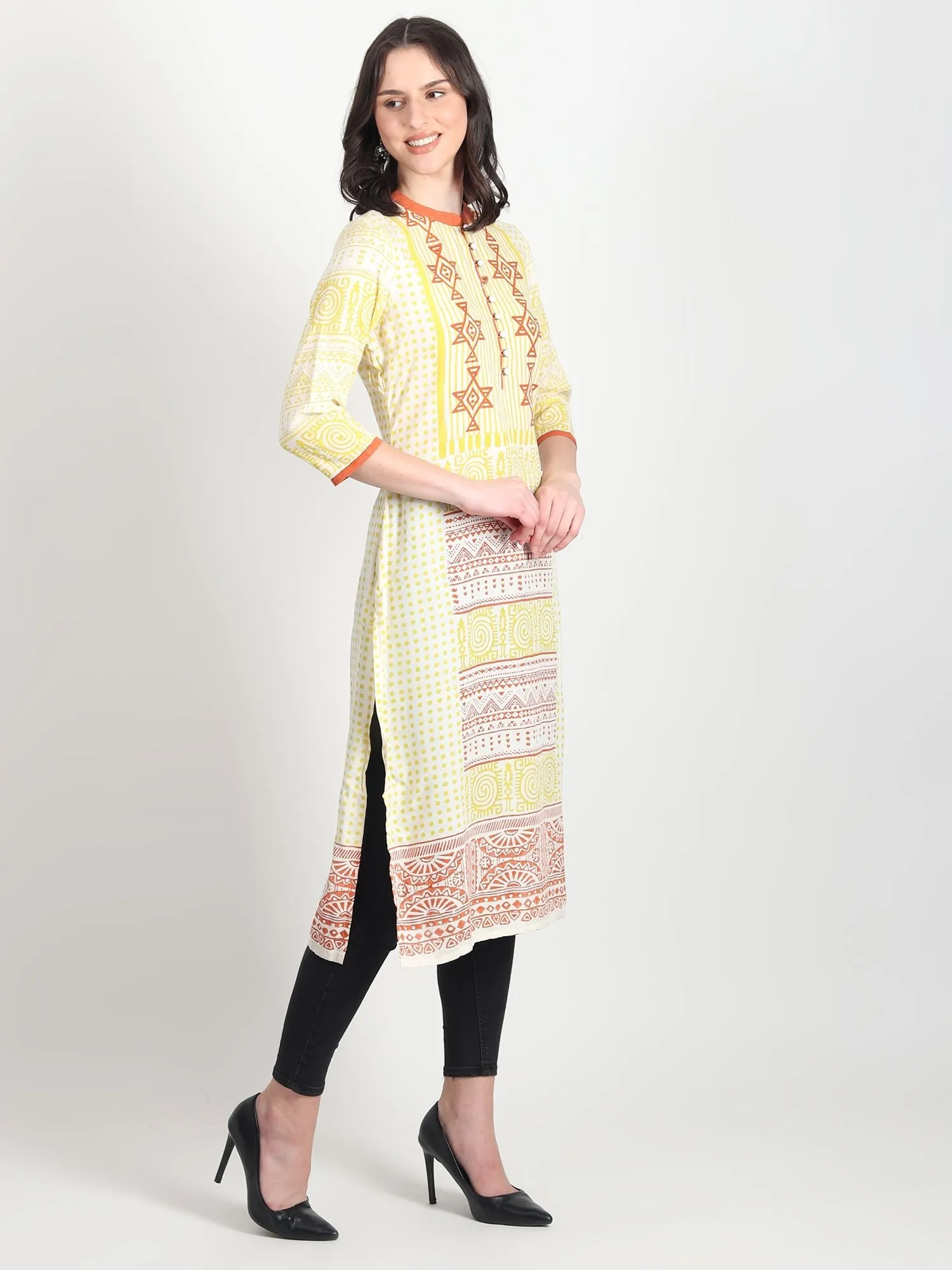 DALIA Hand Block Printed Straight Kurti  Geometric ,Tribal Motifs