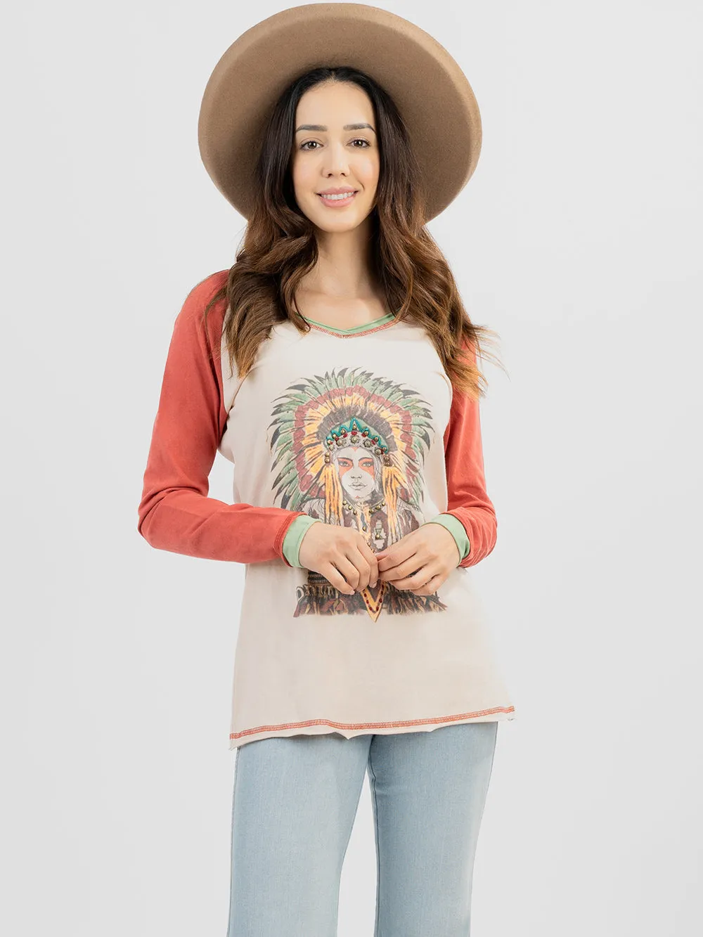 Delila Women Tribal Queen Studded Long Sleeve Tee