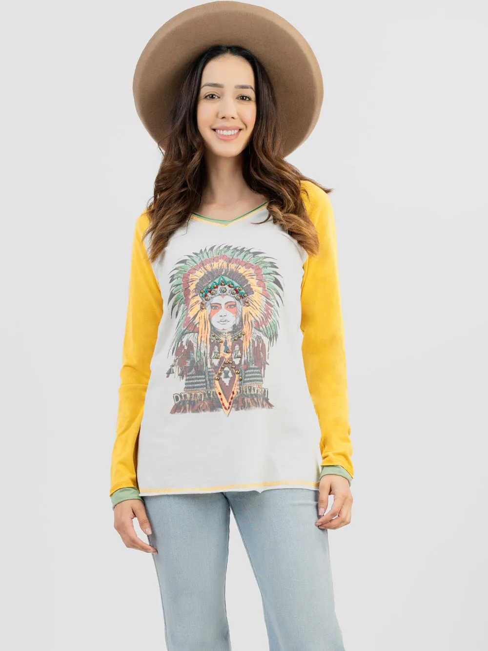 Delila Women Tribal Queen Studded Long Sleeve Tee