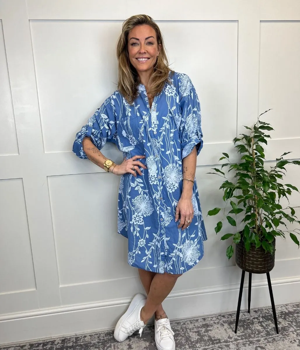 Denim Botanical Longline Tunic Shirt