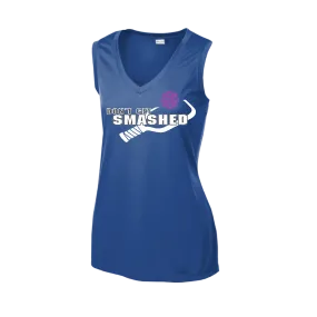 Don't Get Smashed With Pickleballs (Purple White Yellow) | Women’s Sleeveless Athletic Shirt | 100% Polyester