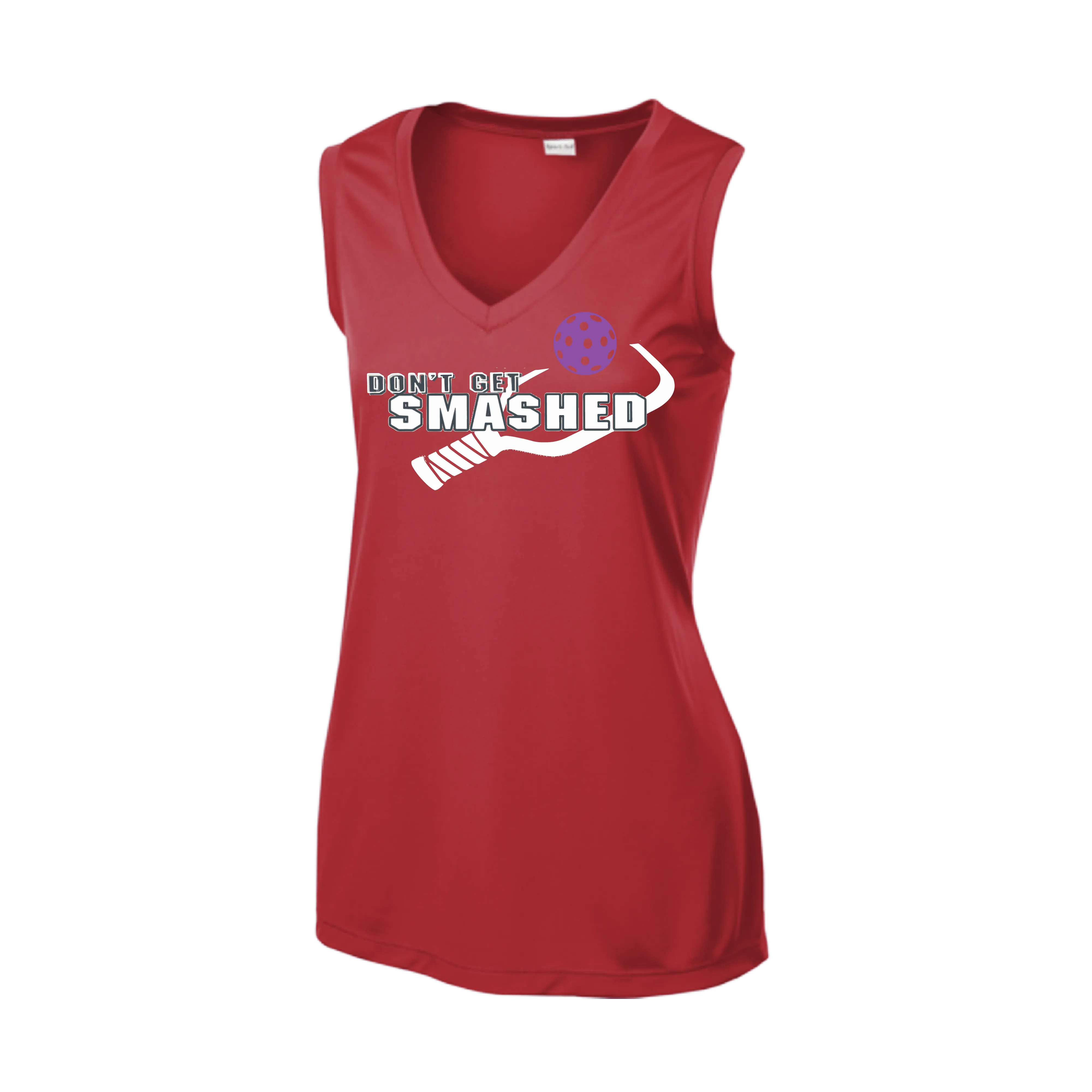 Don't Get Smashed With Pickleballs (Purple White Yellow) | Women’s Sleeveless Athletic Shirt | 100% Polyester