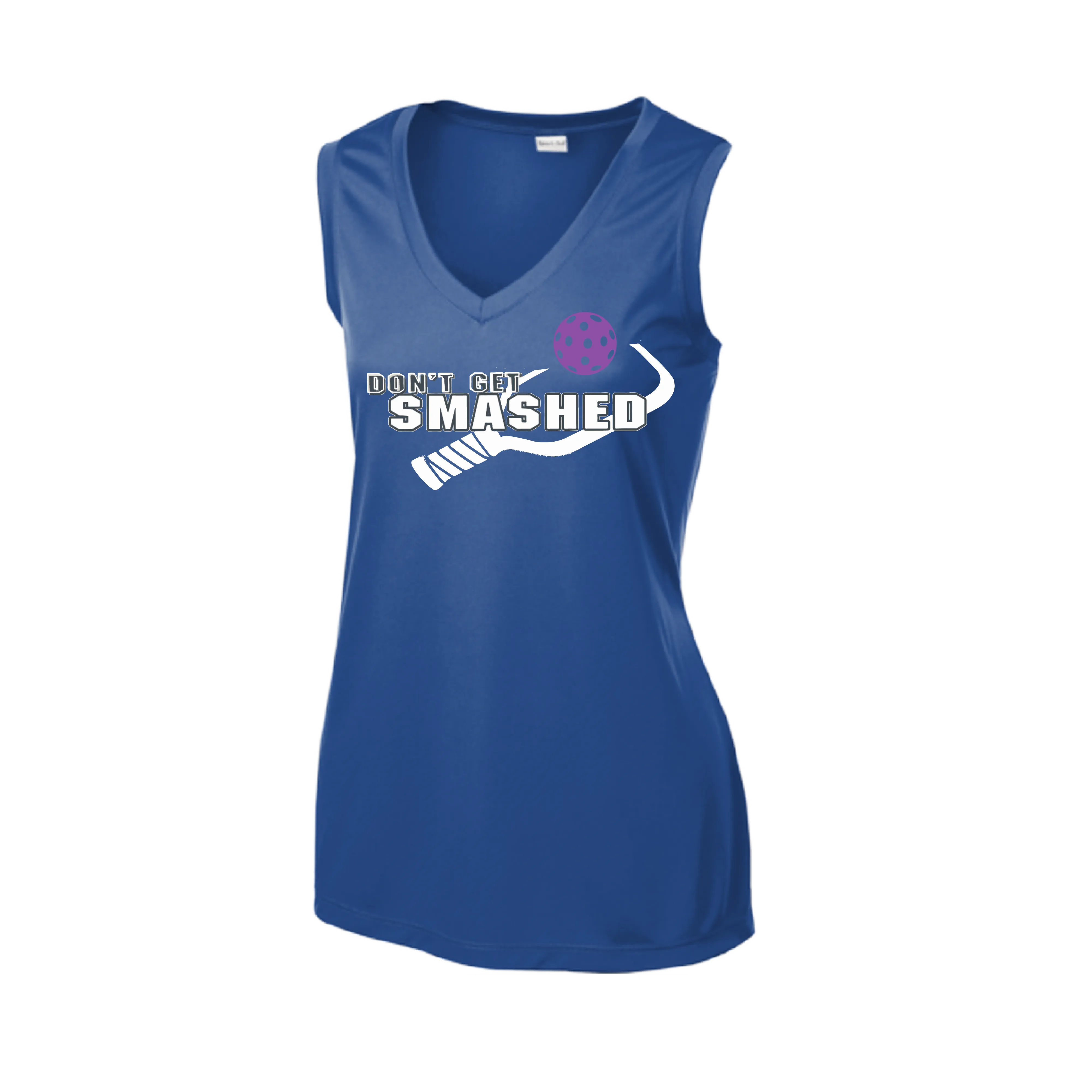 Don't Get Smashed With Pickleballs (Purple White Yellow) | Women’s Sleeveless Athletic Shirt | 100% Polyester