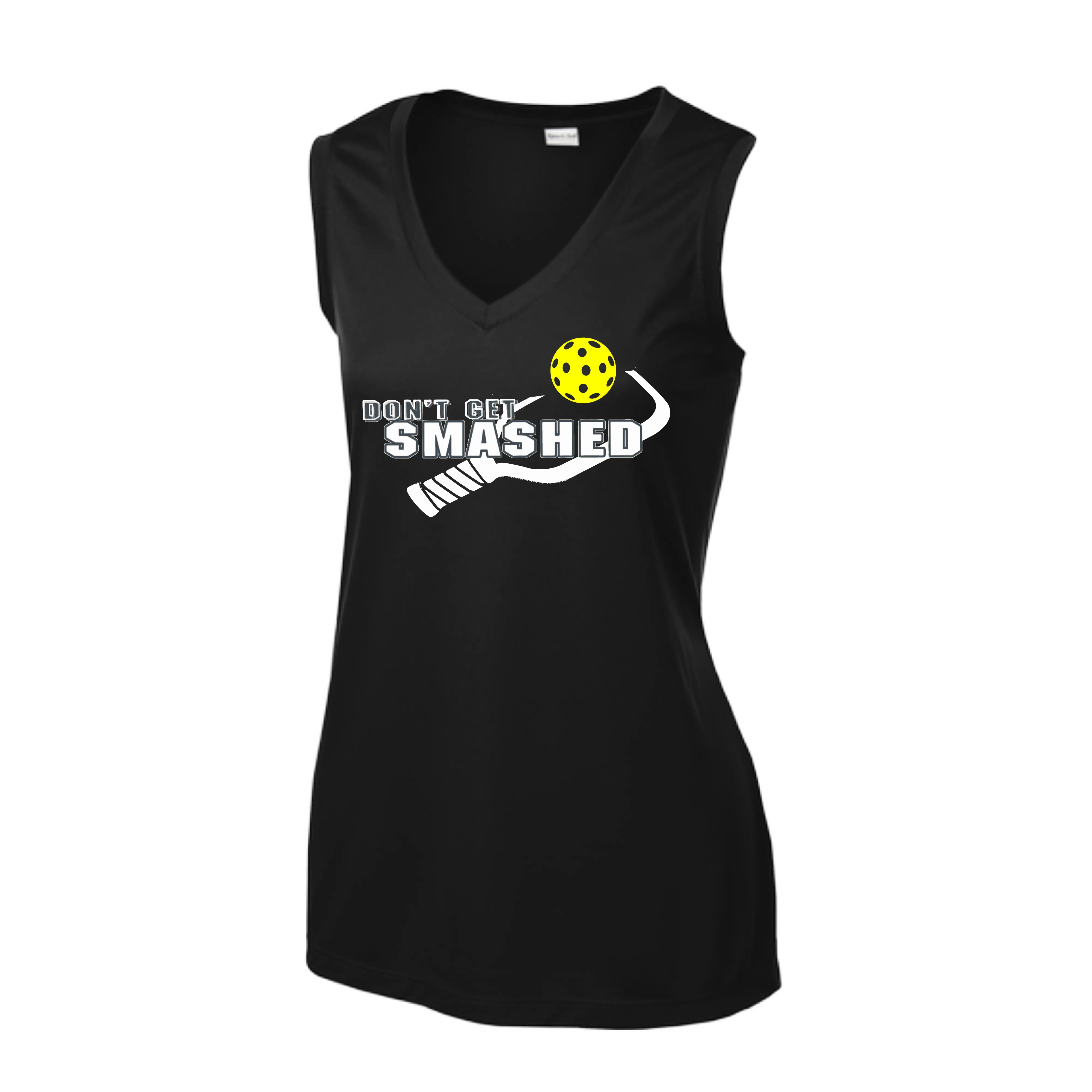 Don't Get Smashed With Pickleballs (Purple White Yellow) | Women’s Sleeveless Athletic Shirt | 100% Polyester