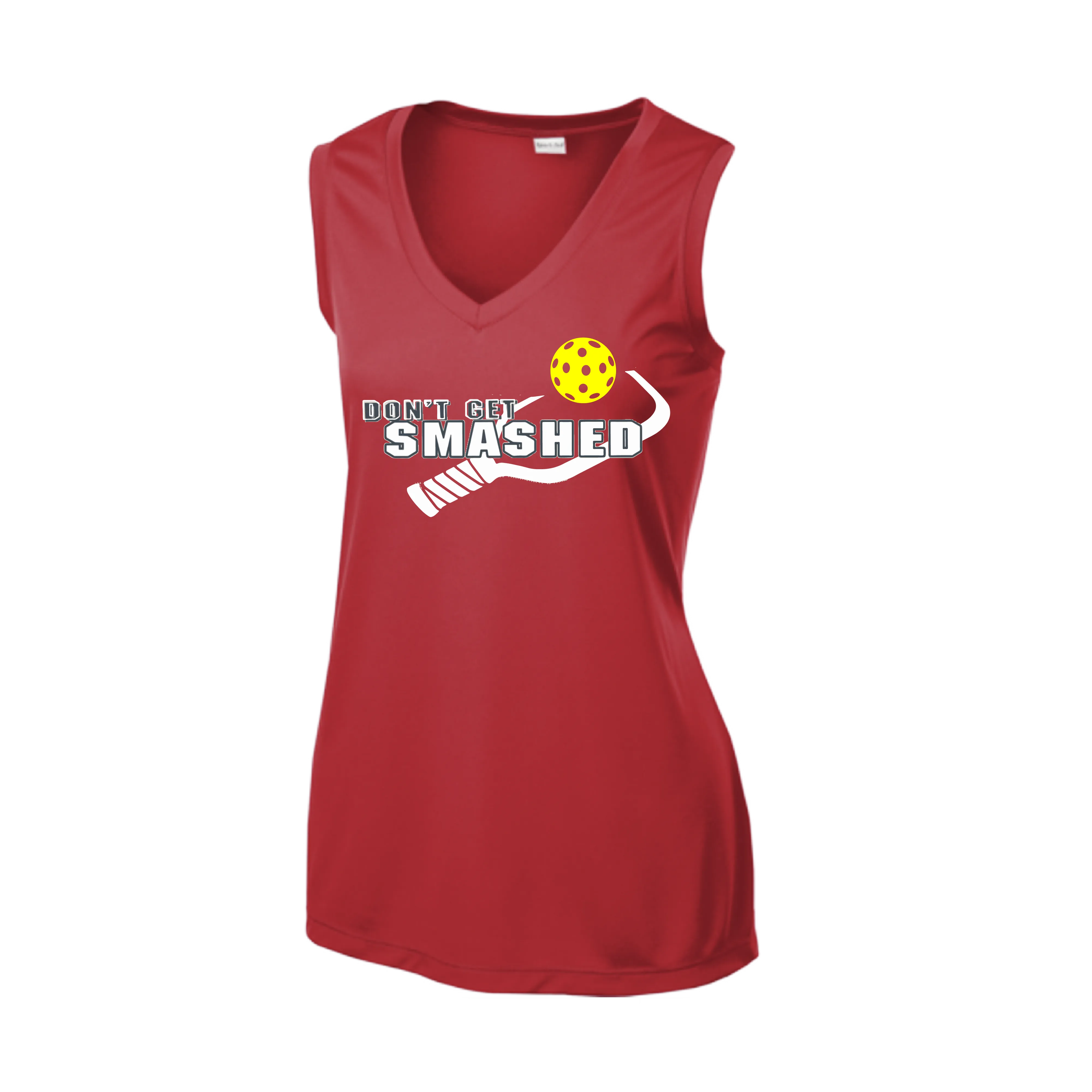 Don't Get Smashed With Pickleballs (Purple White Yellow) | Women’s Sleeveless Athletic Shirt | 100% Polyester