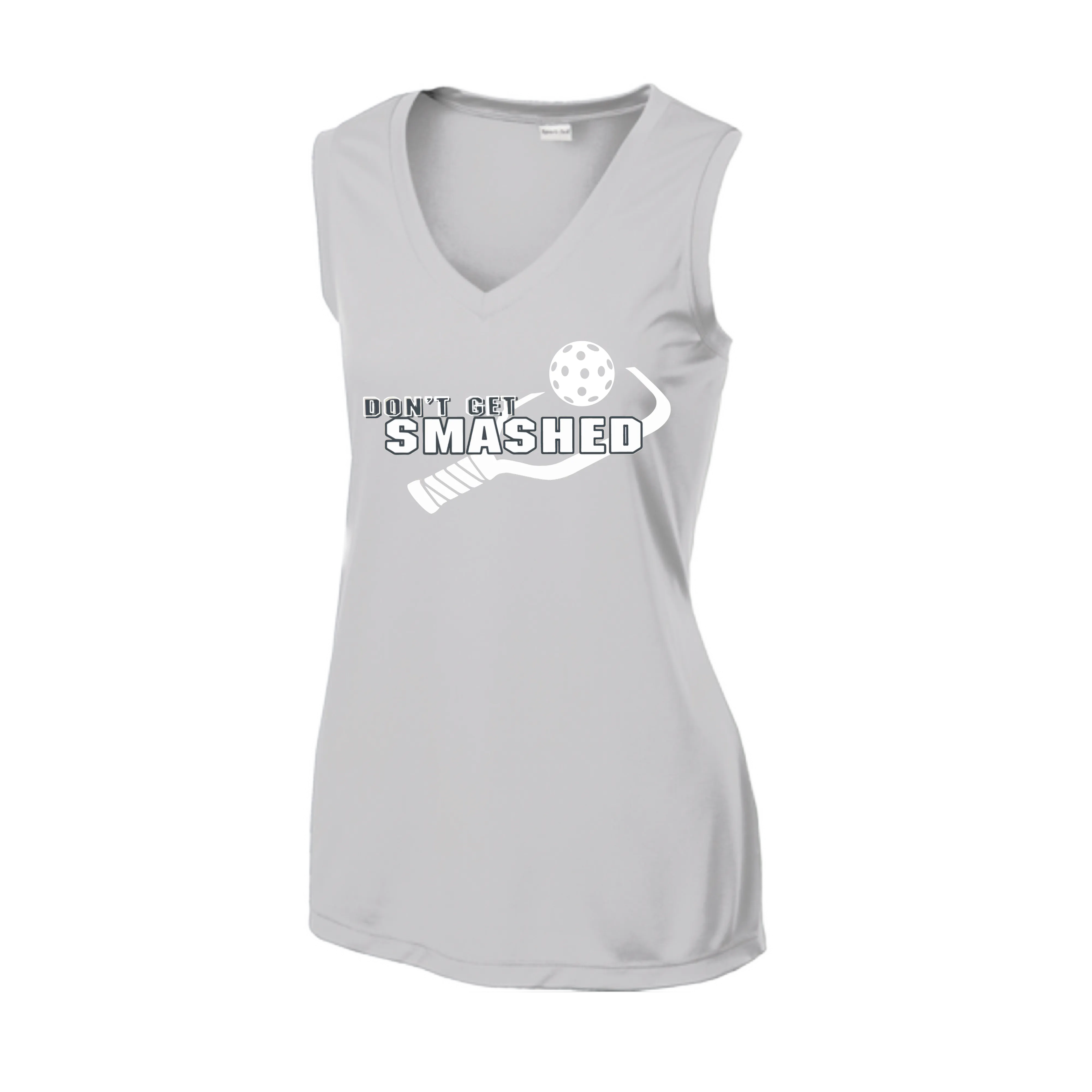 Don't Get Smashed With Pickleballs (Purple White Yellow) | Women’s Sleeveless Athletic Shirt | 100% Polyester