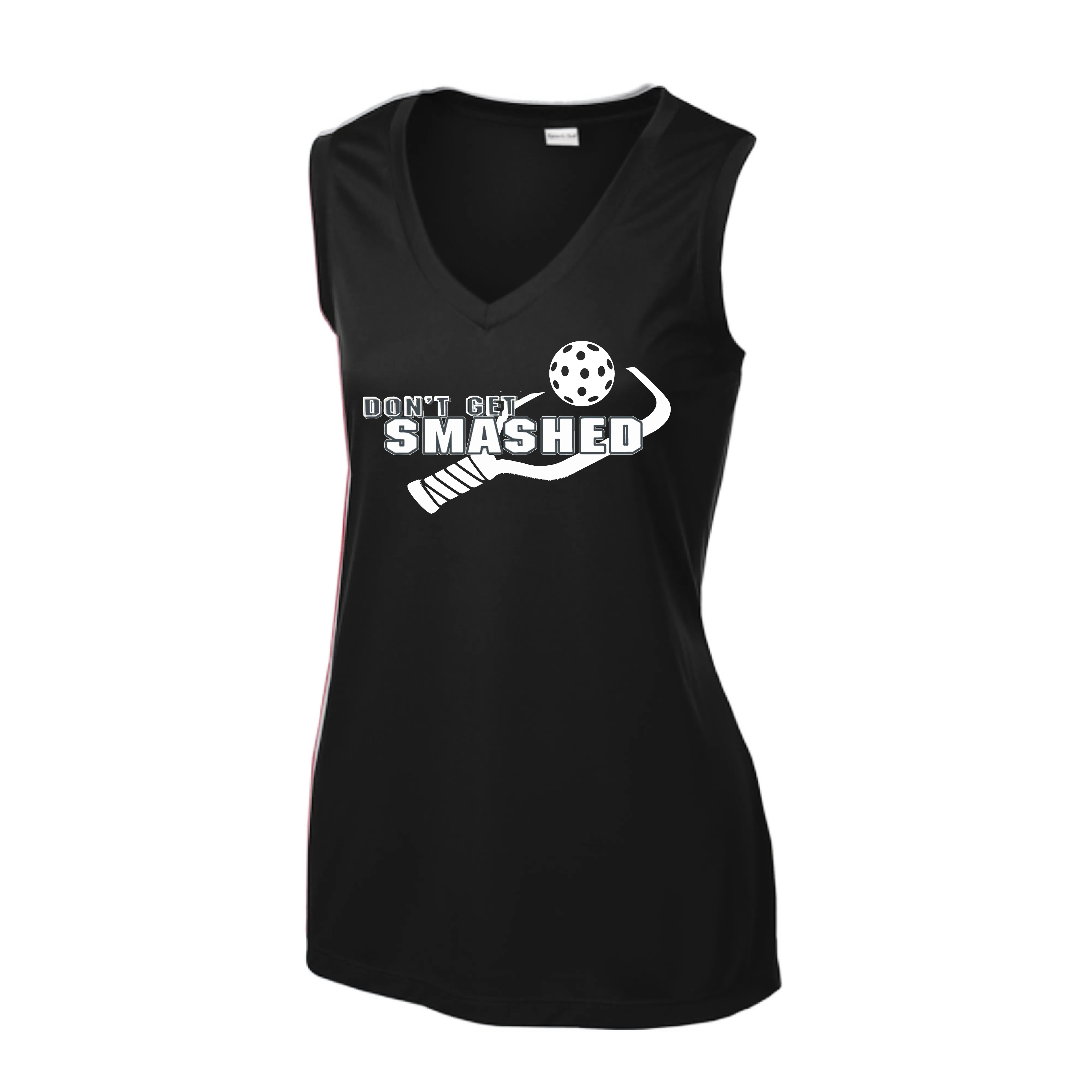 Don't Get Smashed With Pickleballs (Purple White Yellow) | Women’s Sleeveless Athletic Shirt | 100% Polyester