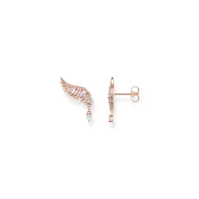 Ear studs Phoenix wing with pink stones rose gold