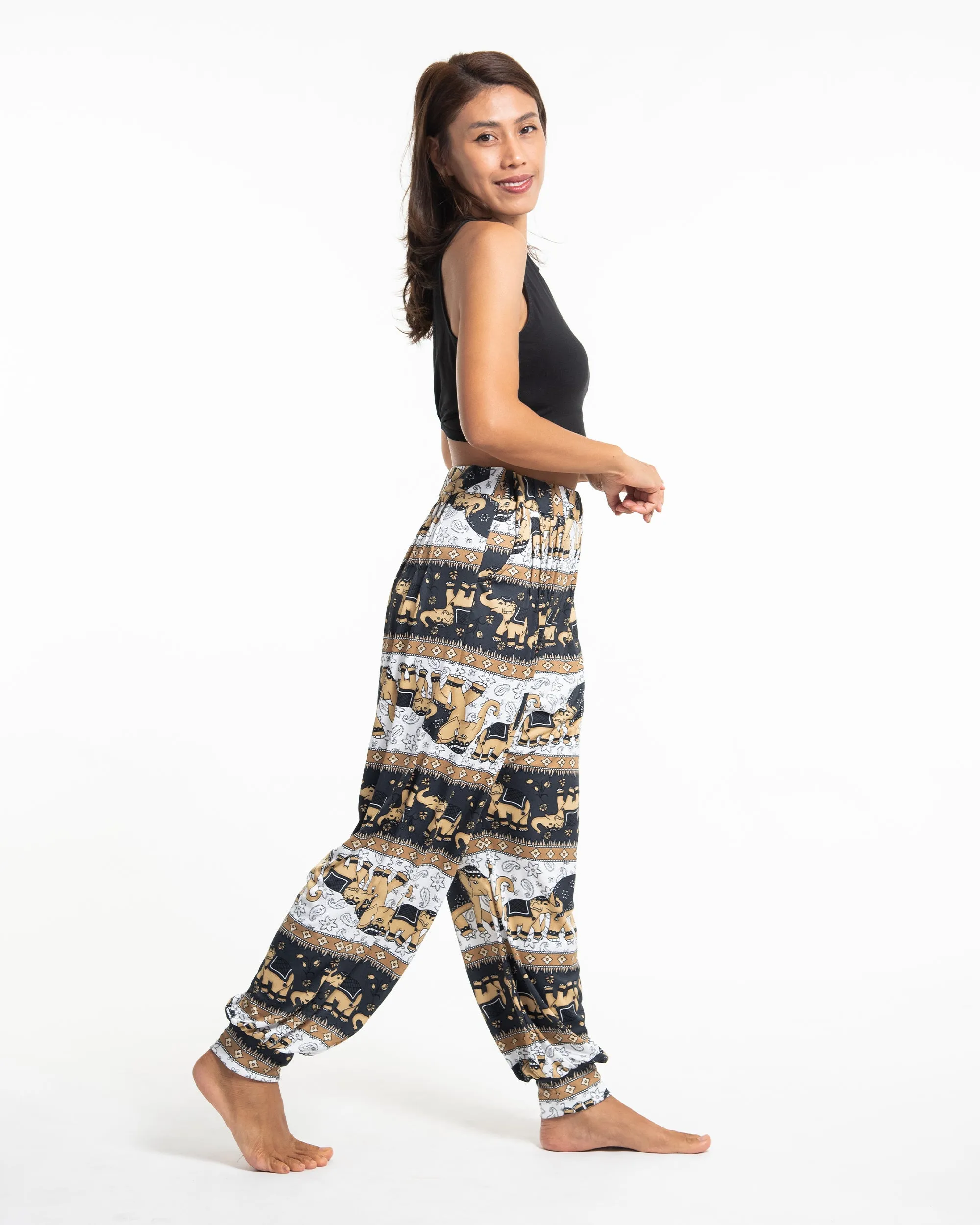 Eco-Friendly Elephant Print Women Harem Pants in Gray