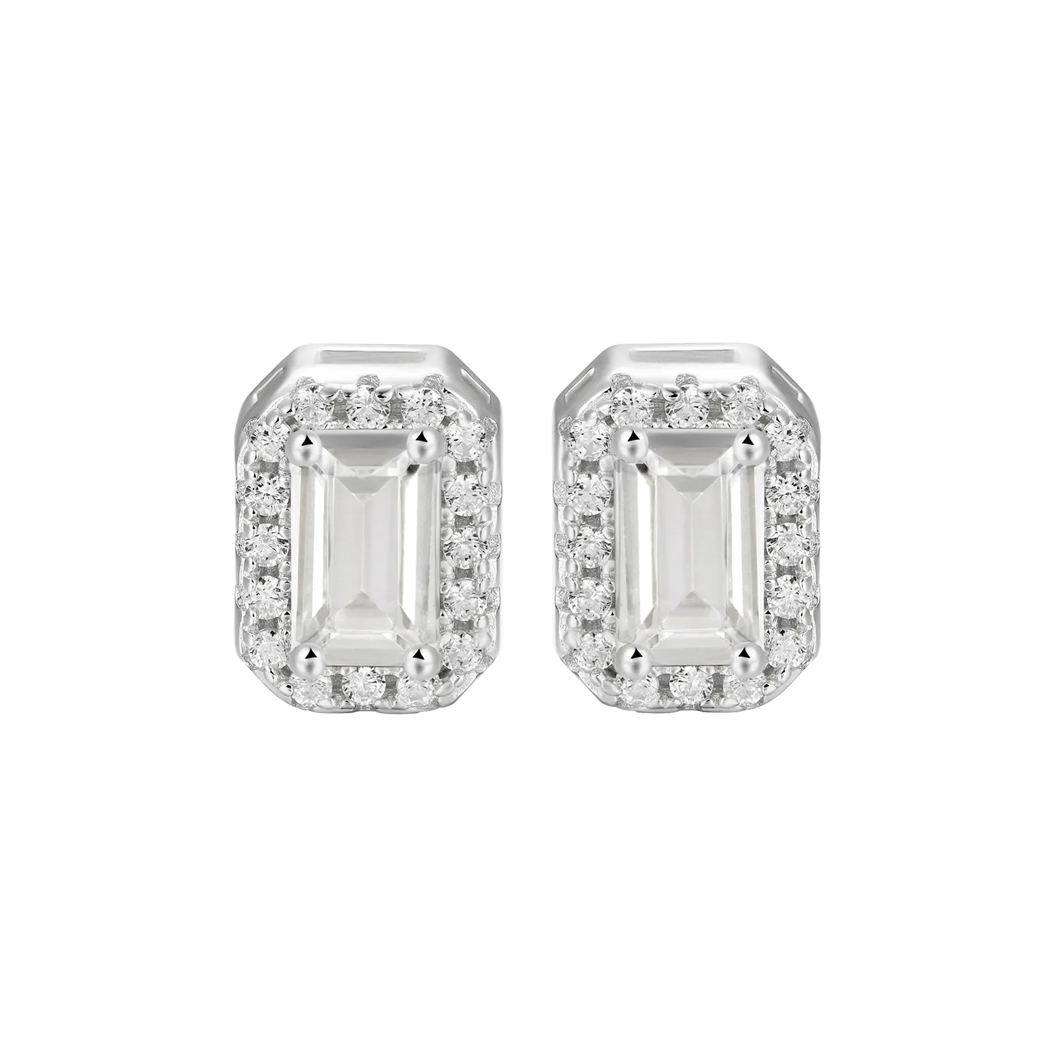 Emerald Cut Halo Stud Earring - Single