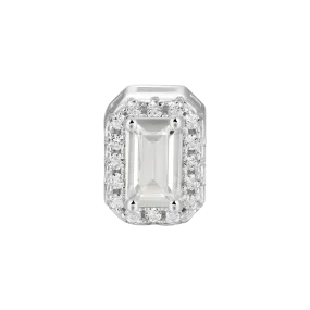 Emerald Cut Halo Stud Earring - Single