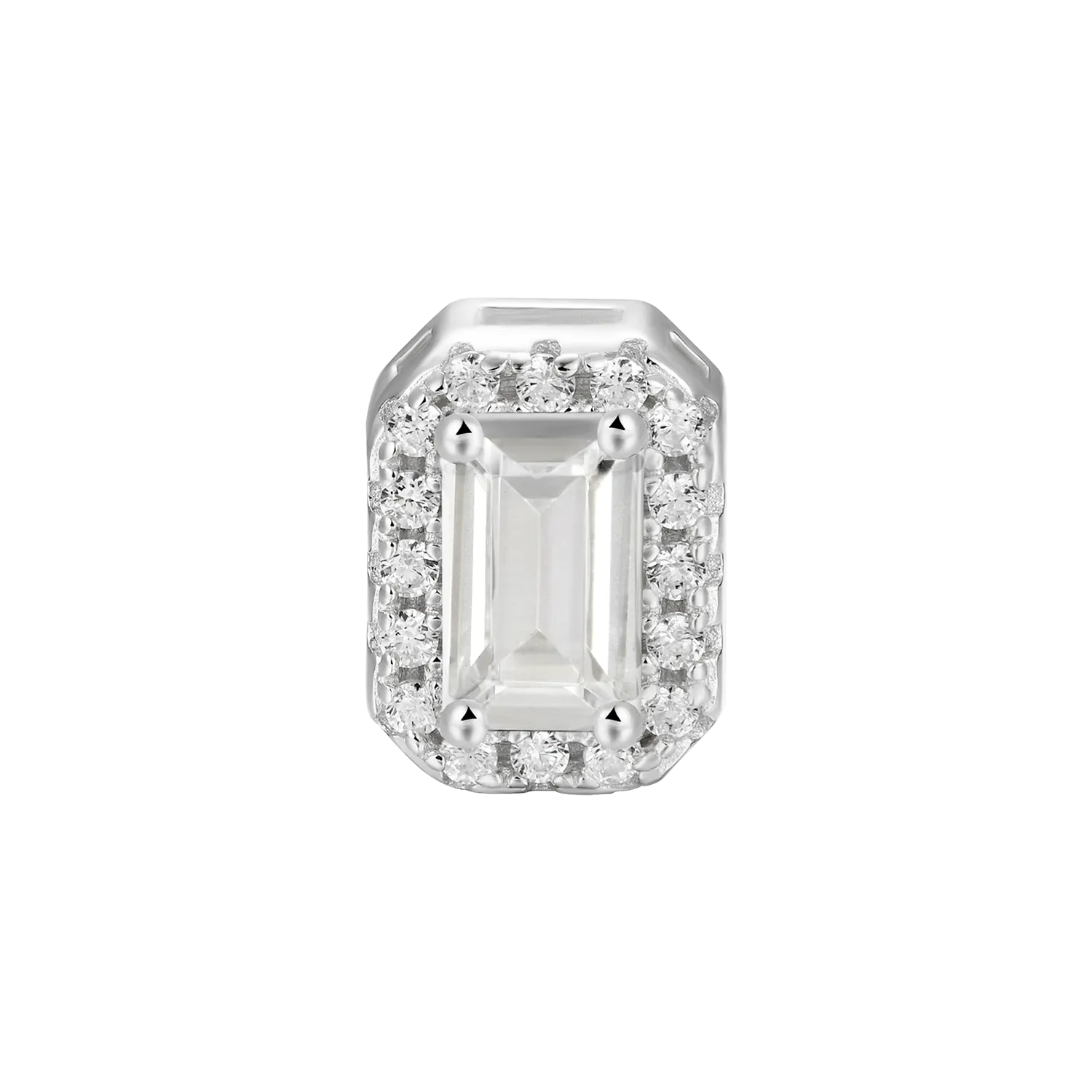 Emerald Cut Halo Stud Earring - Single