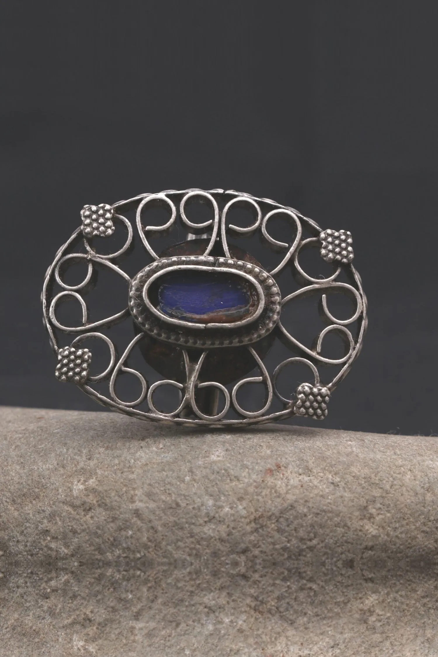 Filigree Work Blue Stone Hand Ring