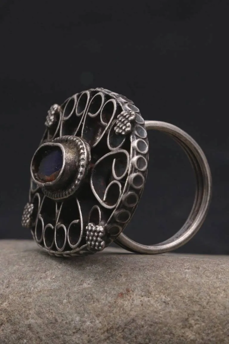 Filigree Work Blue Stone Hand Ring