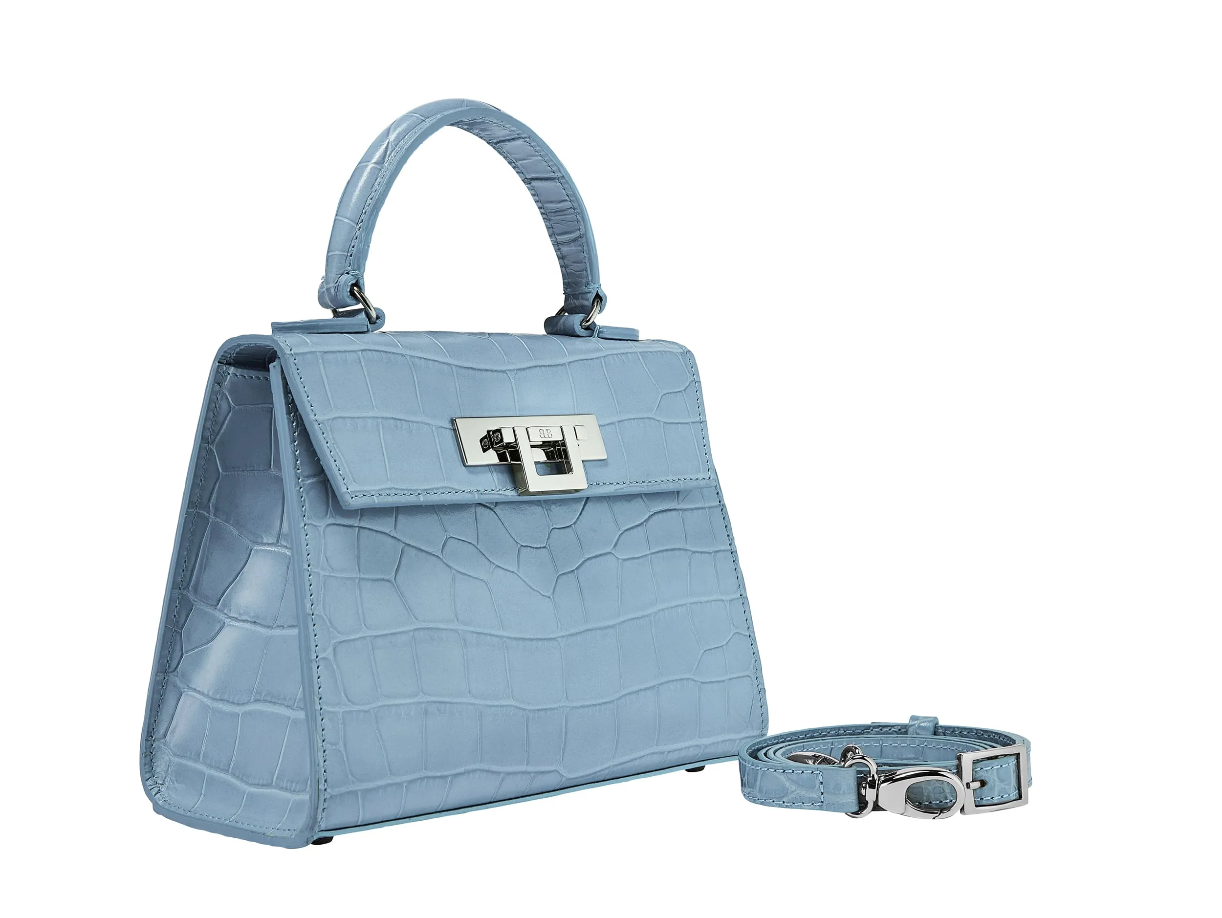 Fonteyn Midi Orinoco 'Croc' Print Calf Leather Handbag - Bluebell/Silver