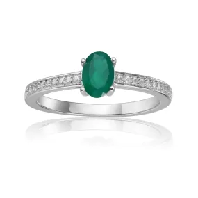 Genuine Emerald Solitaire Ring with Moissanite Accents