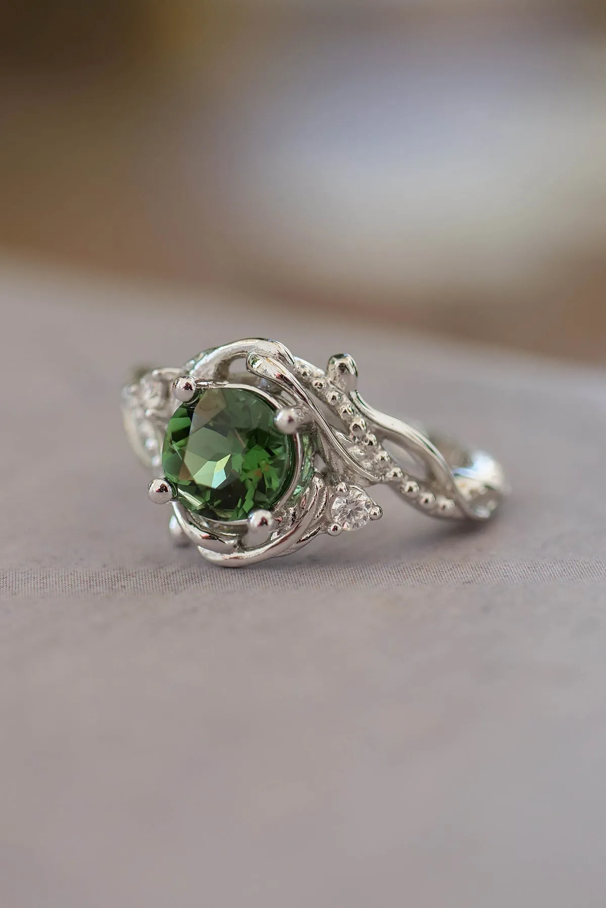 Green tourmaline ring with diamonds / 1 carat / Undina