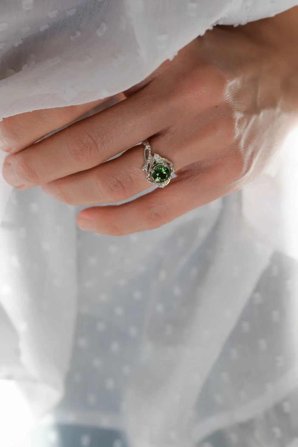 Green tourmaline ring with diamonds / 1 carat / Undina