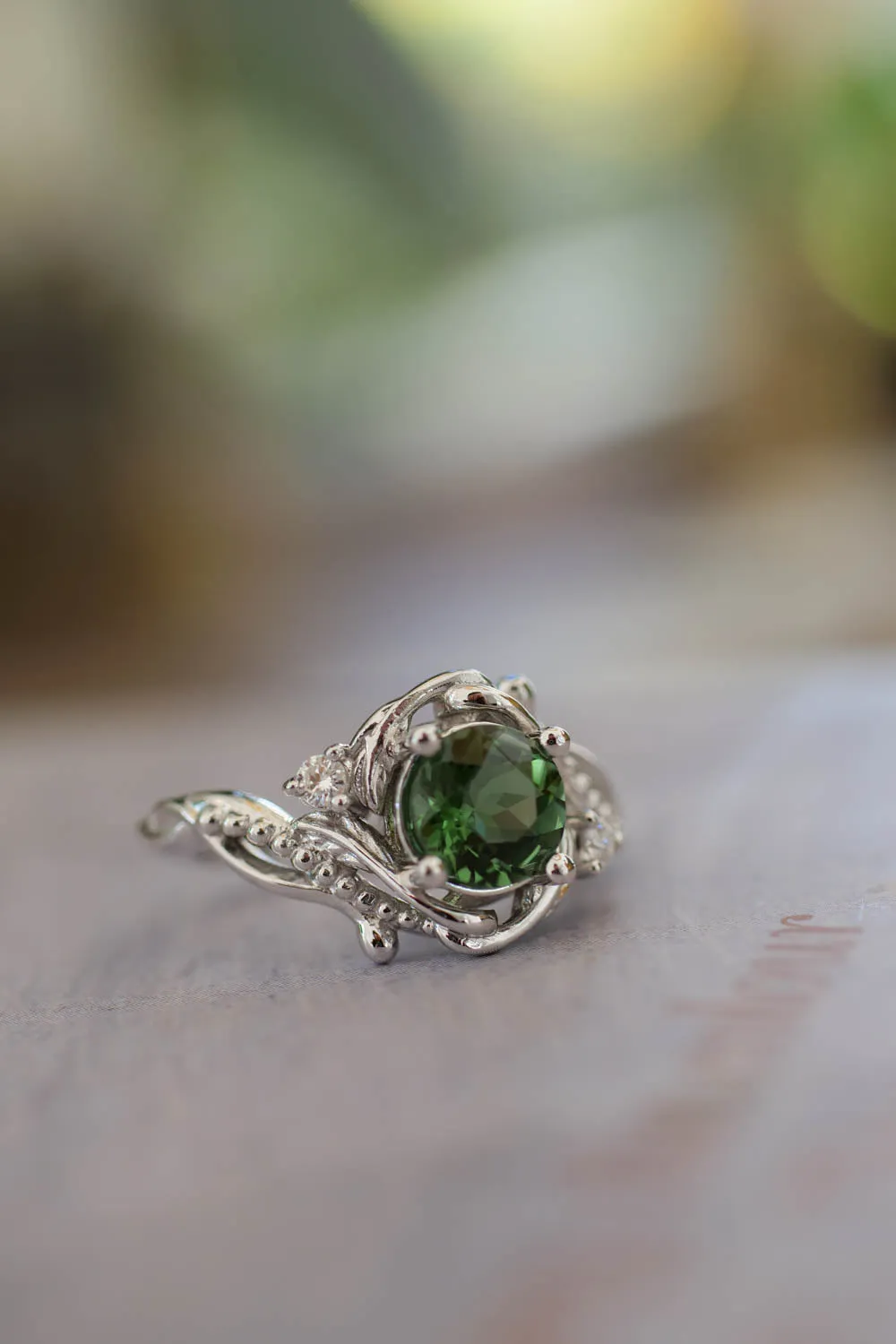 Green tourmaline ring with diamonds / 1 carat / Undina