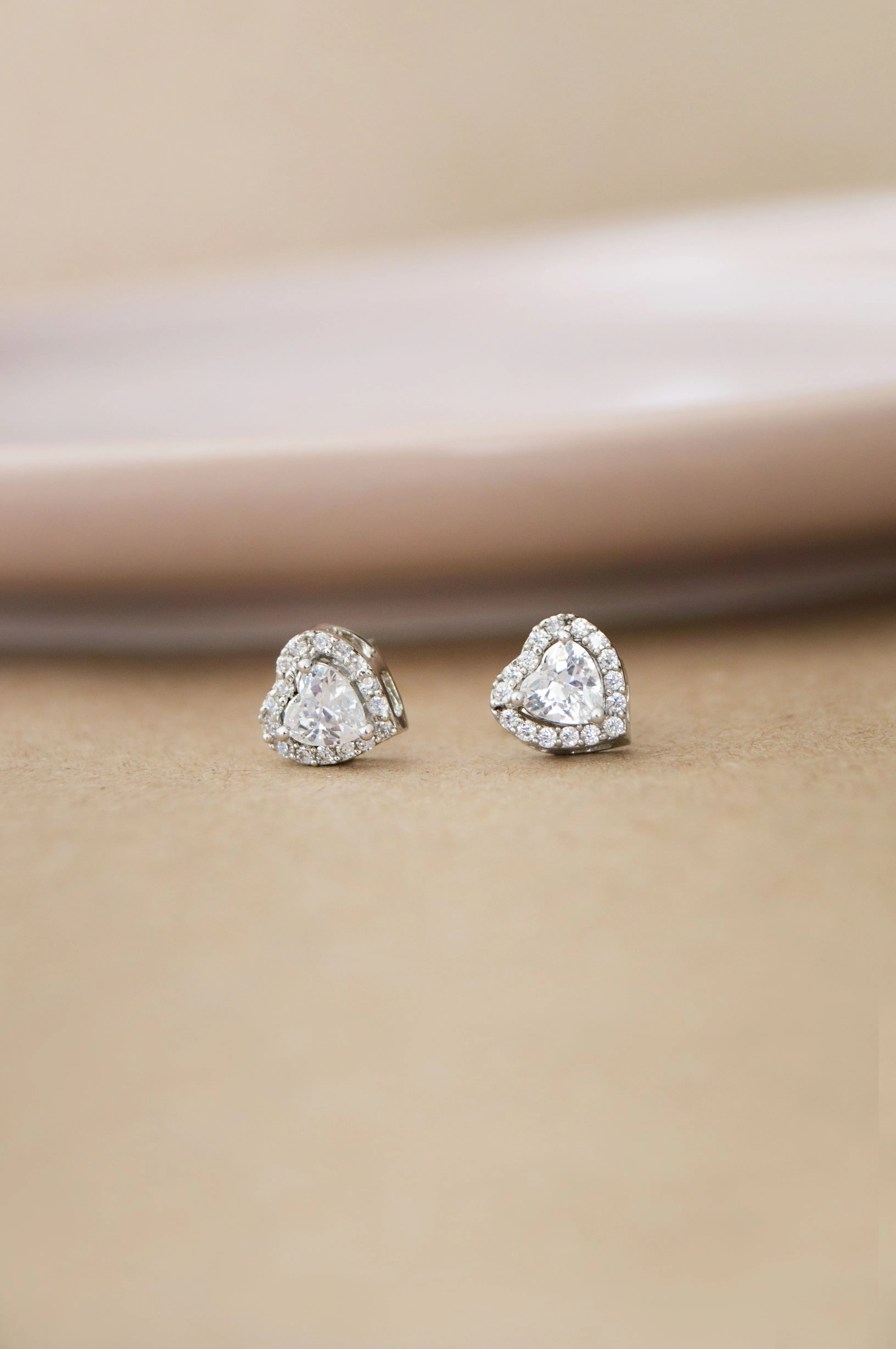 Halo Heart Solitaire Sterling Silver Stud Earrings