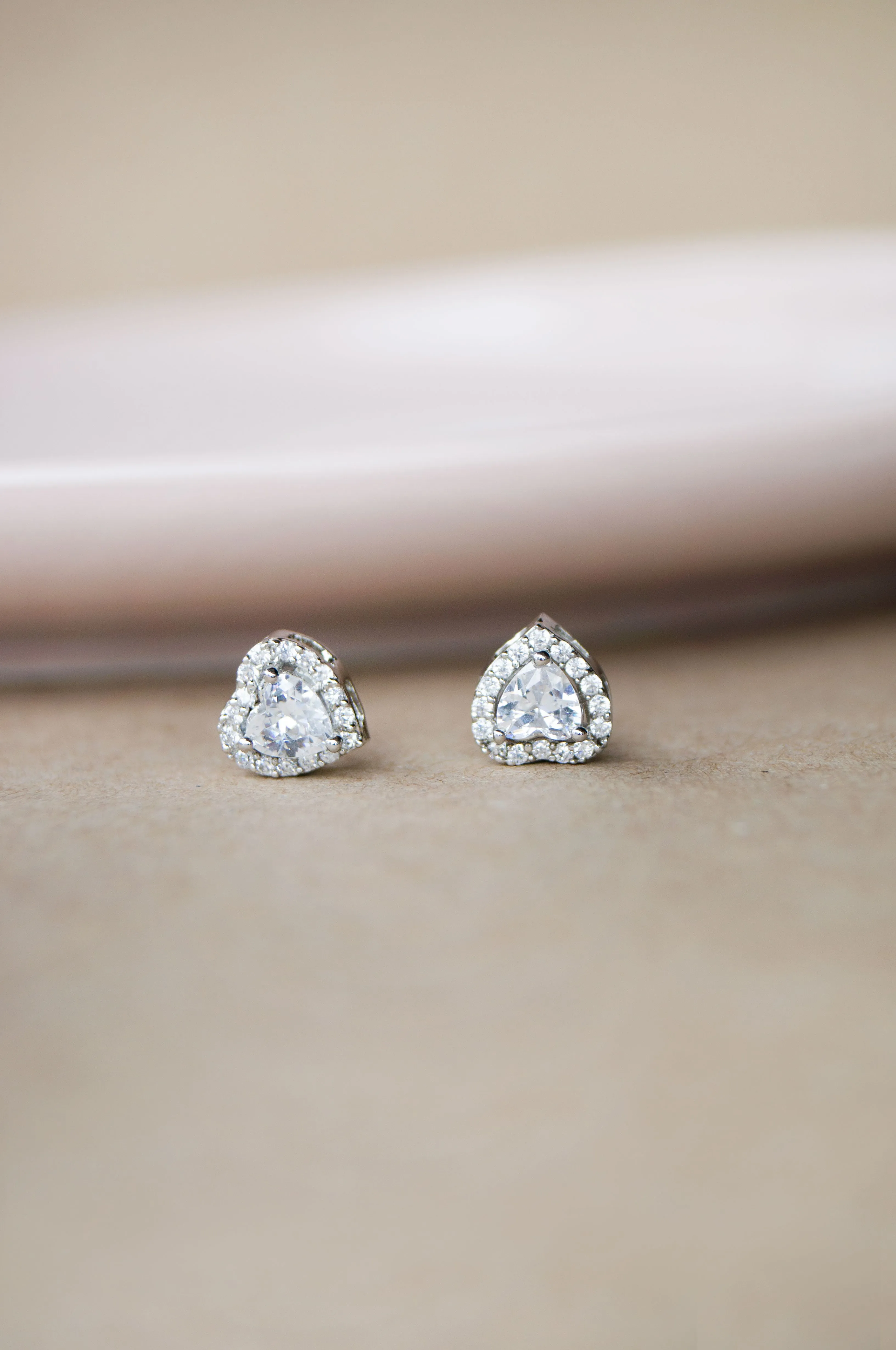 Halo Heart Solitaire Sterling Silver Stud Earrings