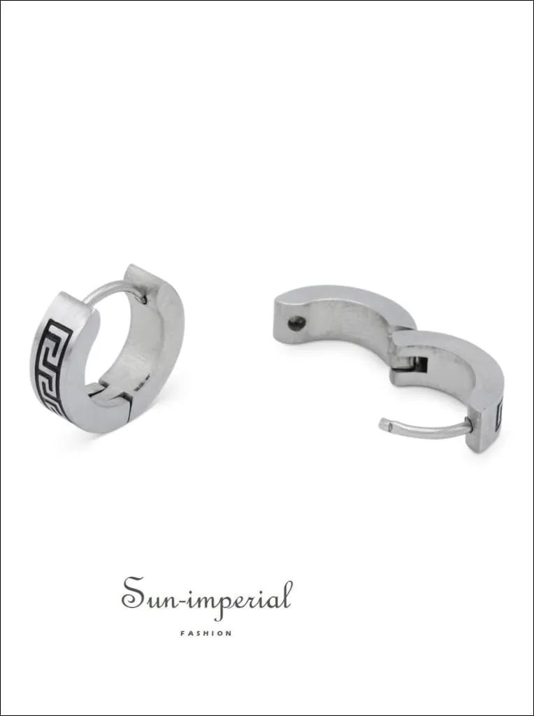 Huggie Hoop Earrings Stainless Steel With Black Design