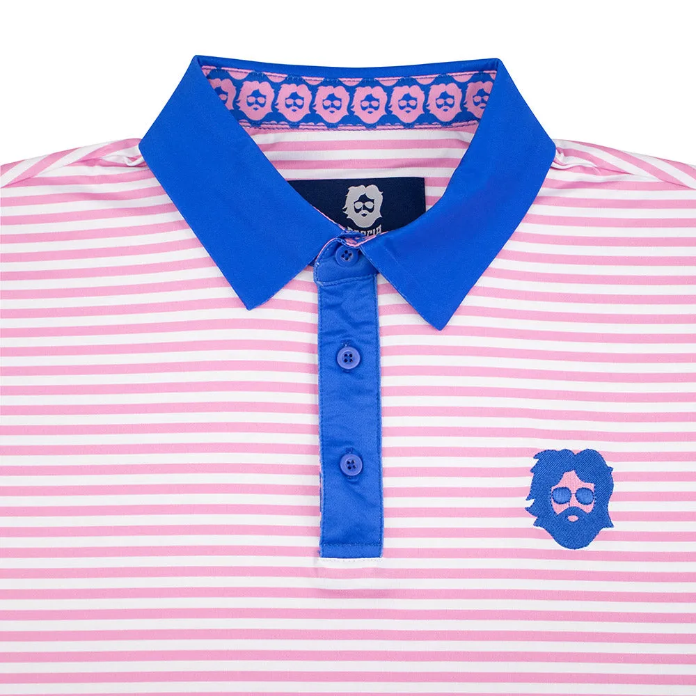 Jerry Garcia | Eco-Friendly Performance Polo | Jerry Pink and White Stripes