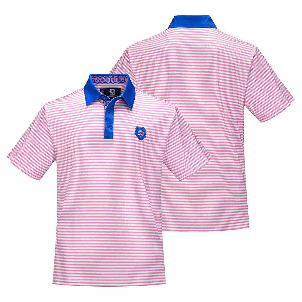 Jerry Garcia | Eco-Friendly Performance Polo | Jerry Pink and White Stripes