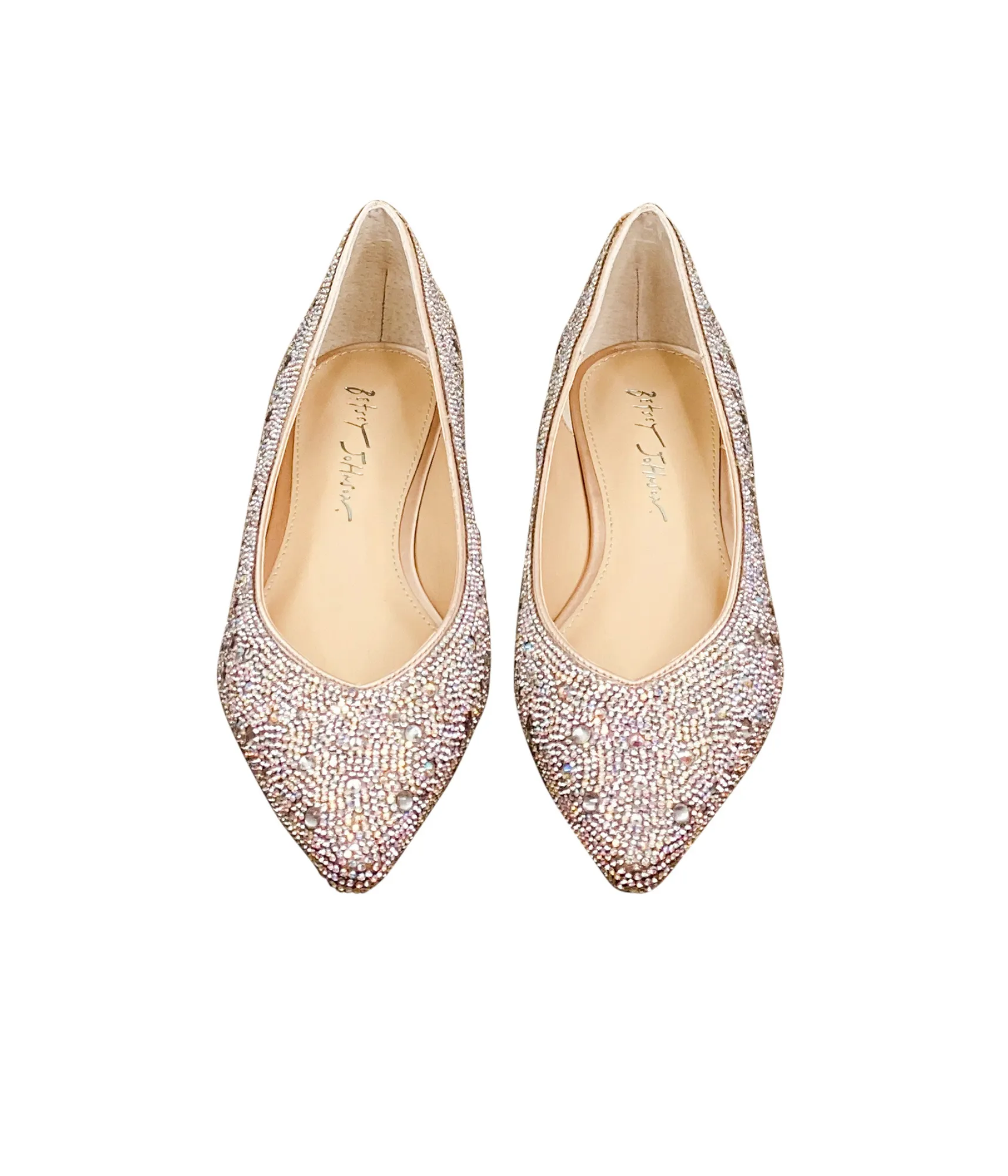 Jude Rhinestone Flats in Nude Satin