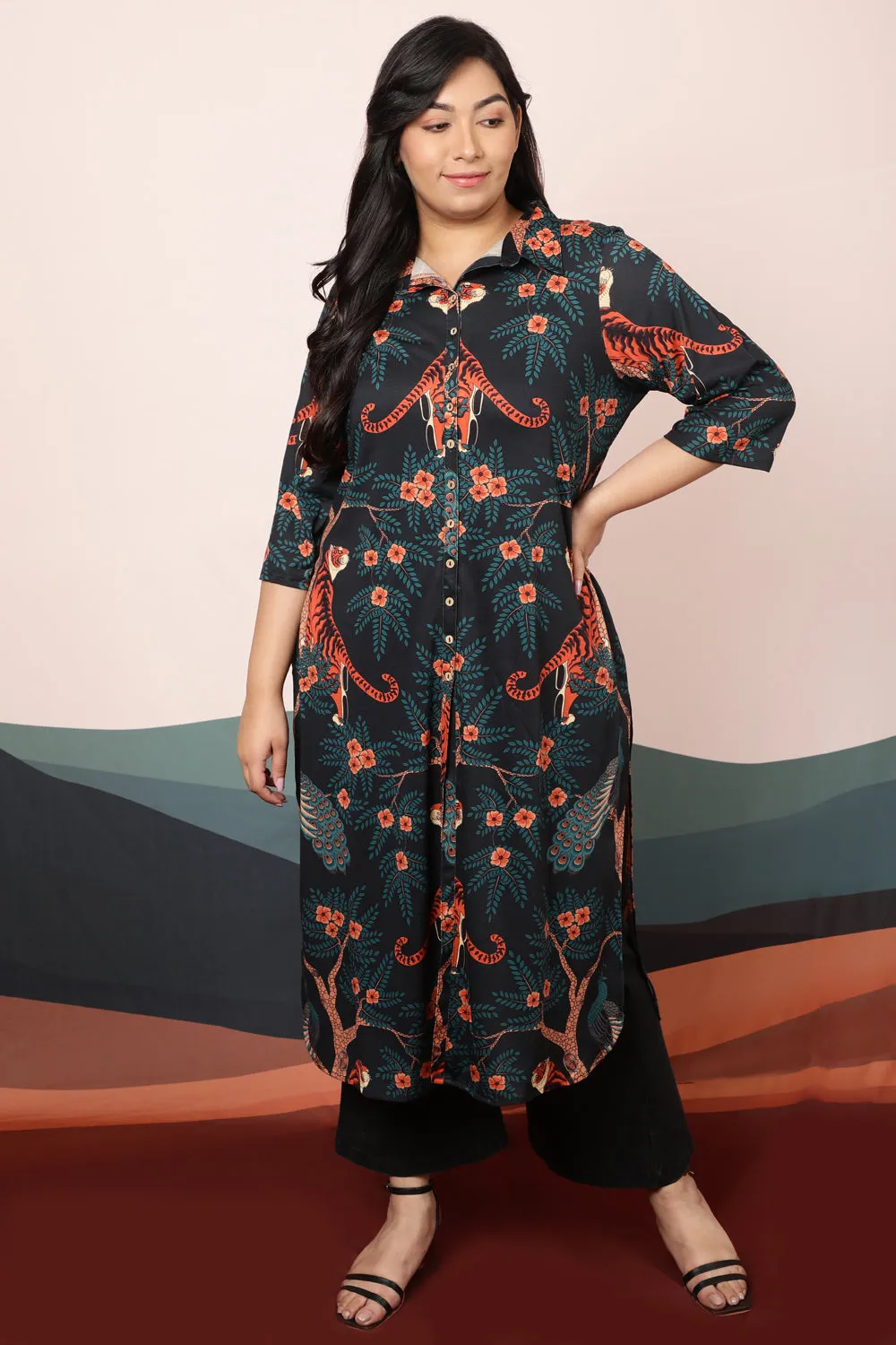 Jungle Print Kurta cum Shrug