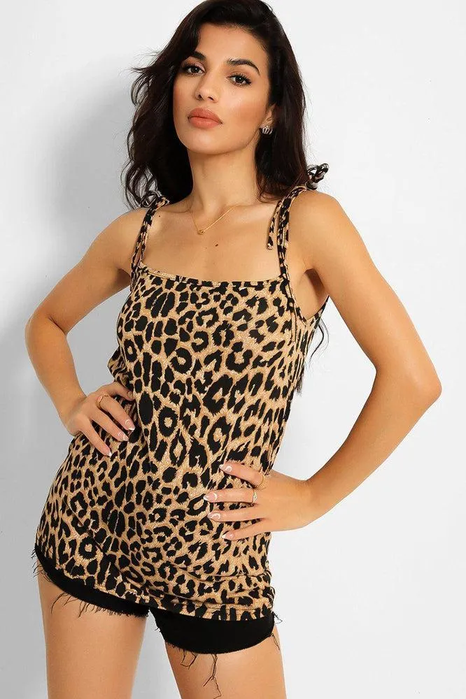 Leopard Print Shoulder Tie Top