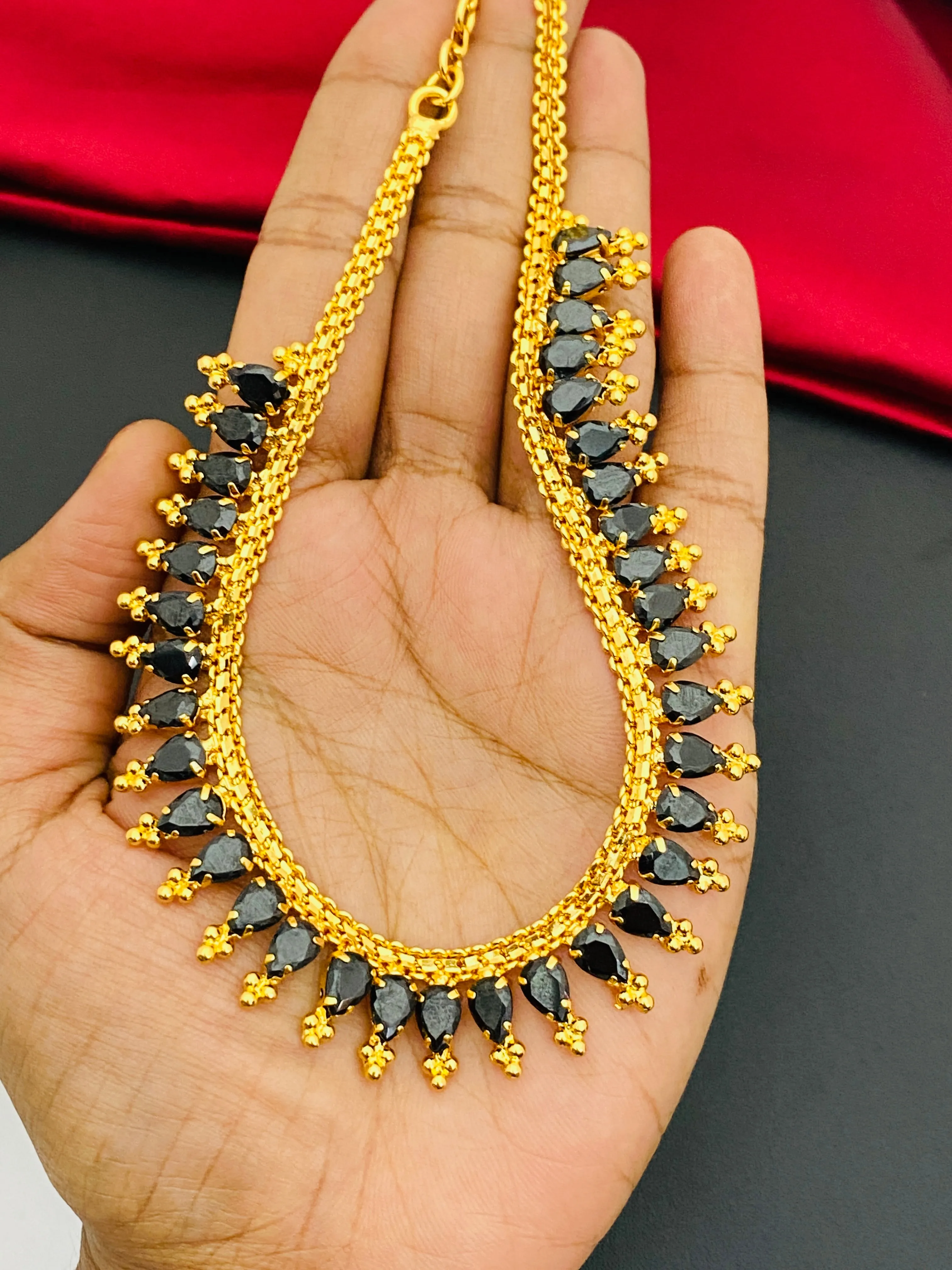 Lovely Ethnic Wear Gold Plated Necklace With Premium Black Stones