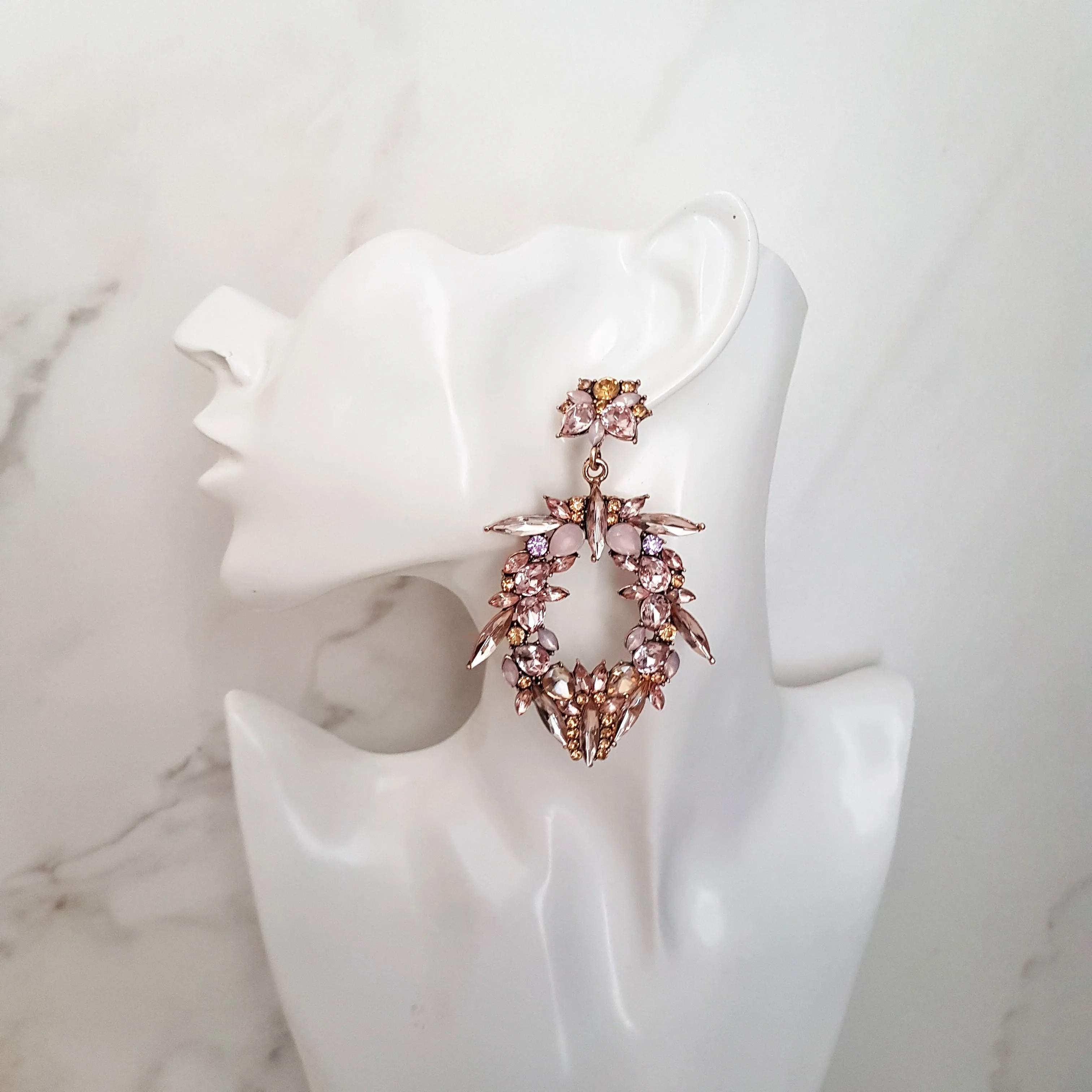 LUNA Large Pink Rhinestone Statement Earrings